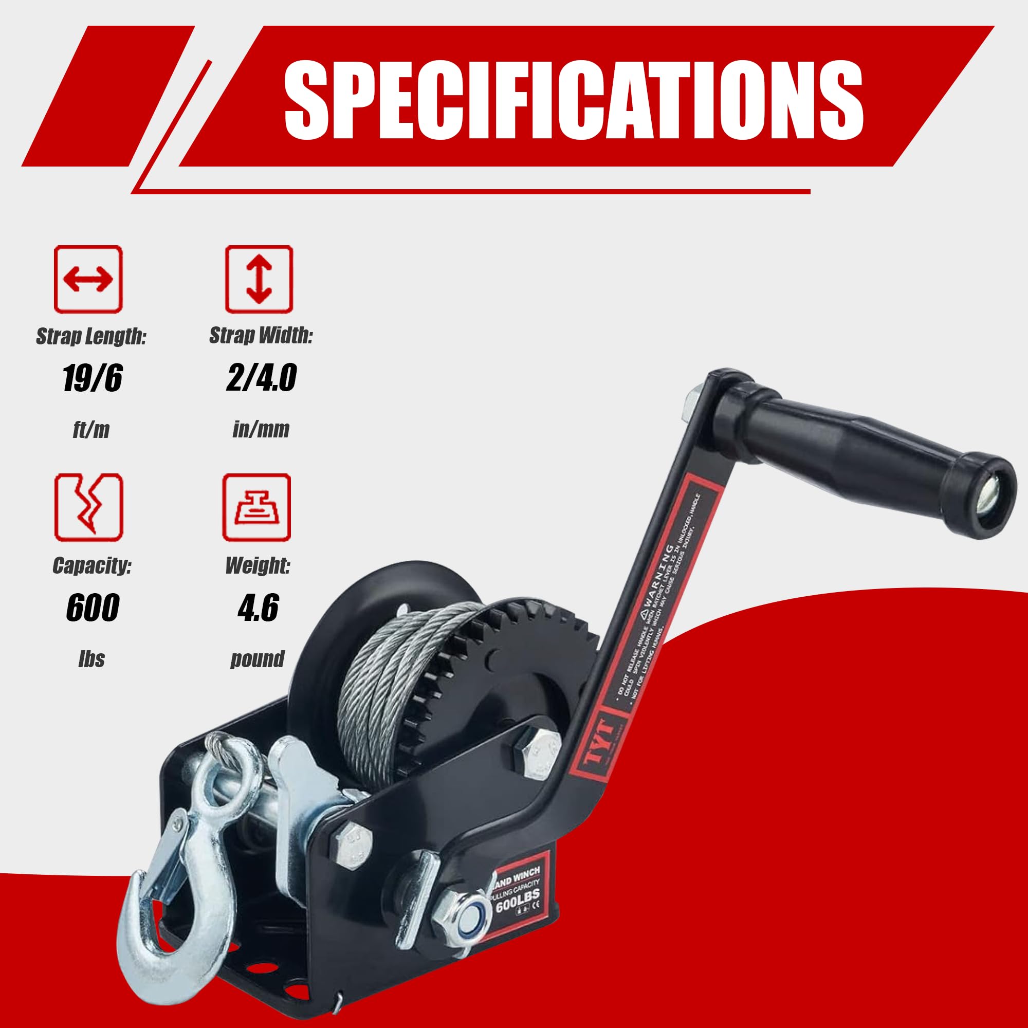 TYT winch with hardened steel gears for durable, long-lasting performance