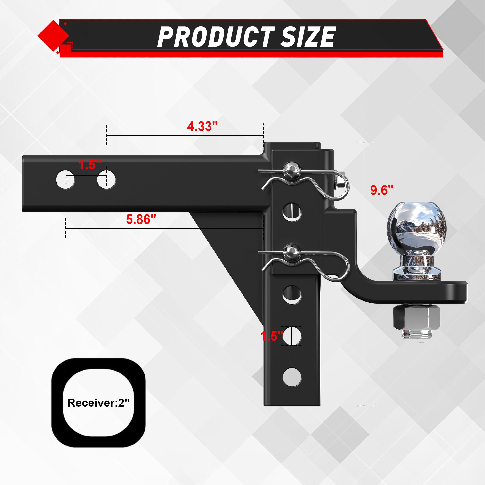 TYT hitch with 7500 lbs capacity and rugged steel construction for heavy towing