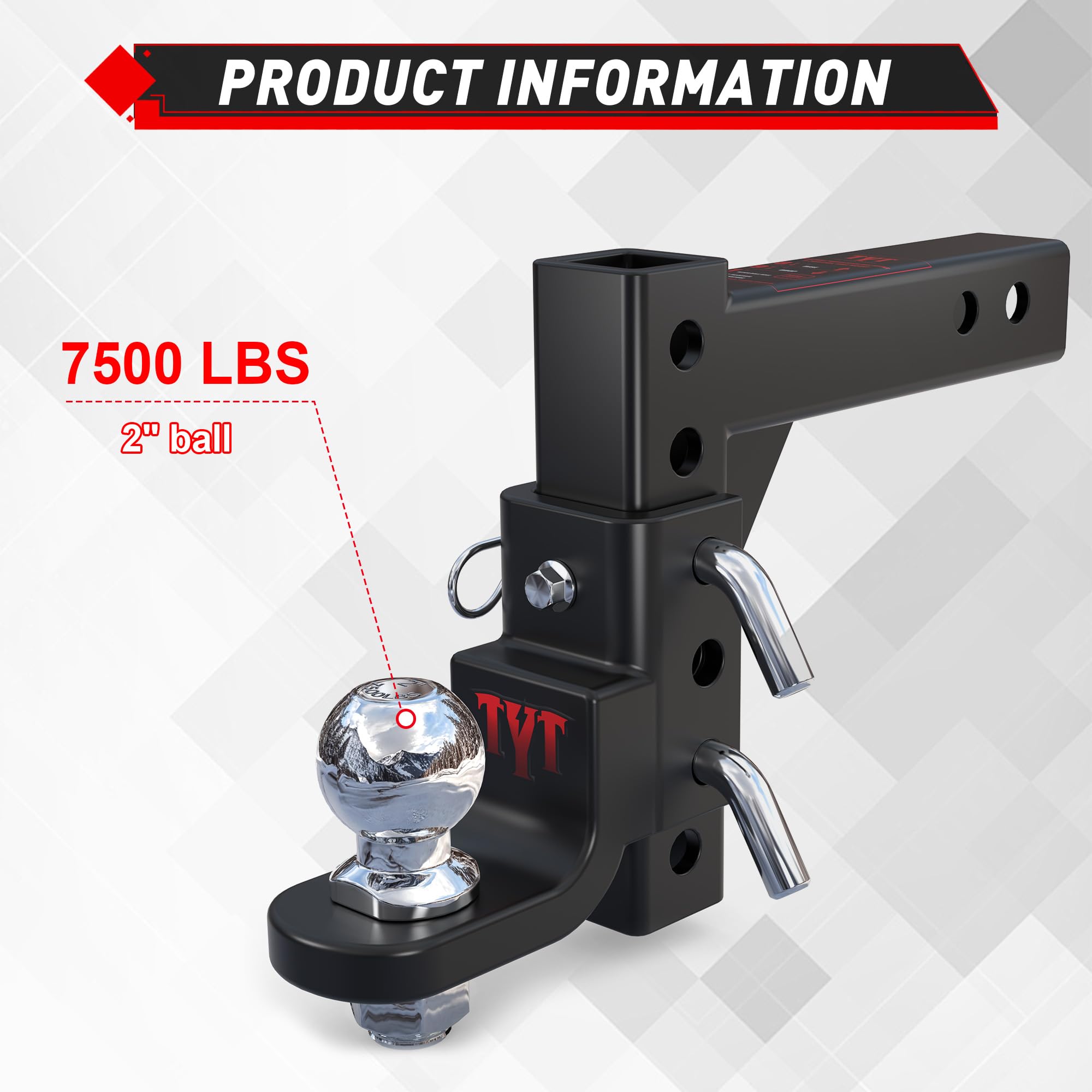 TYT 9-1/2" drop and 8-1/4" rise enabling flexible trailer height