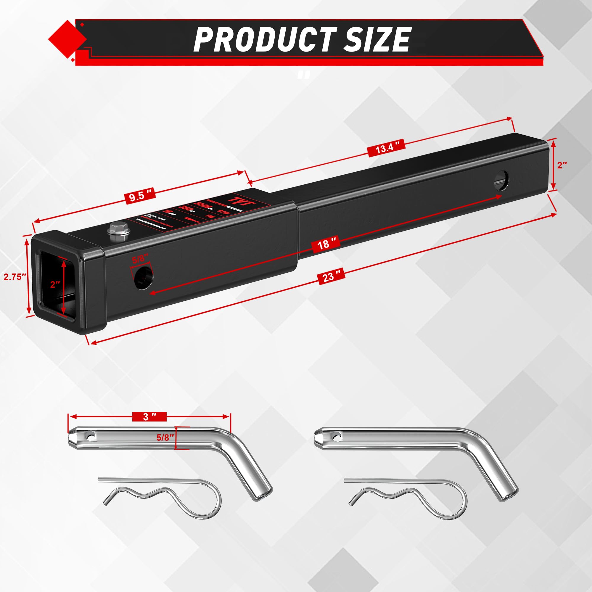 TYT five-eighth-inch hitch pin included for secure, easy installation.