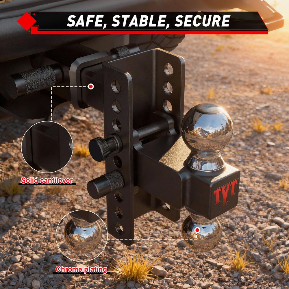 TYT hitch dual-pin locks providing secure trailer connection