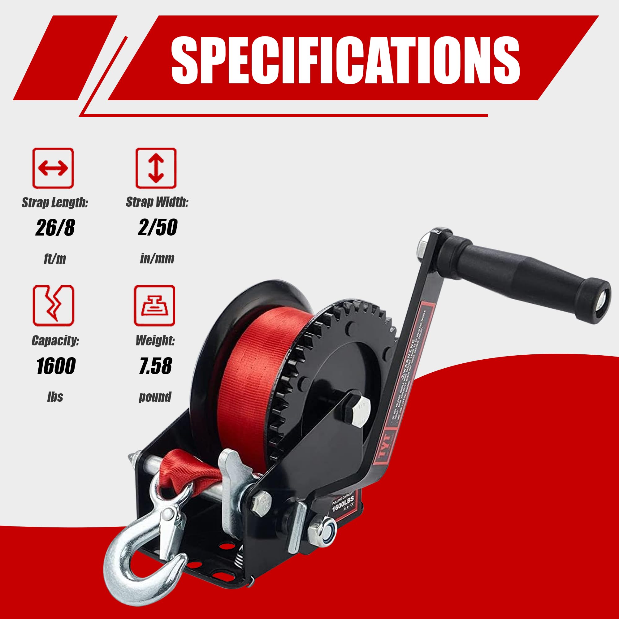 TYT red 8m strap for secure tying and loading on trailers.
