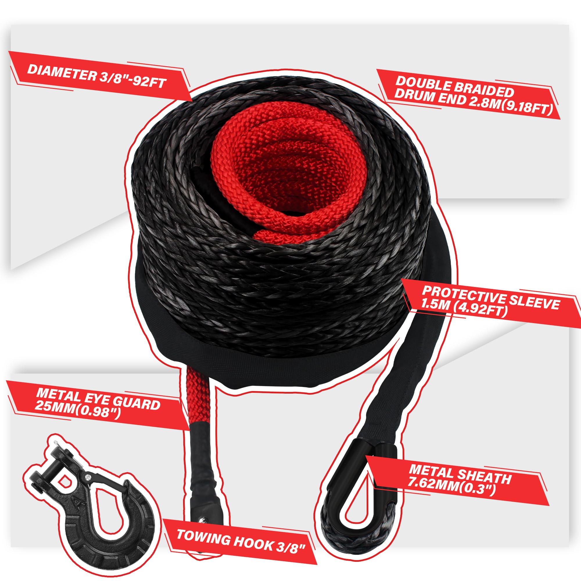 TYT reflective safety pull strap enhances visibility during night or low-light winching.