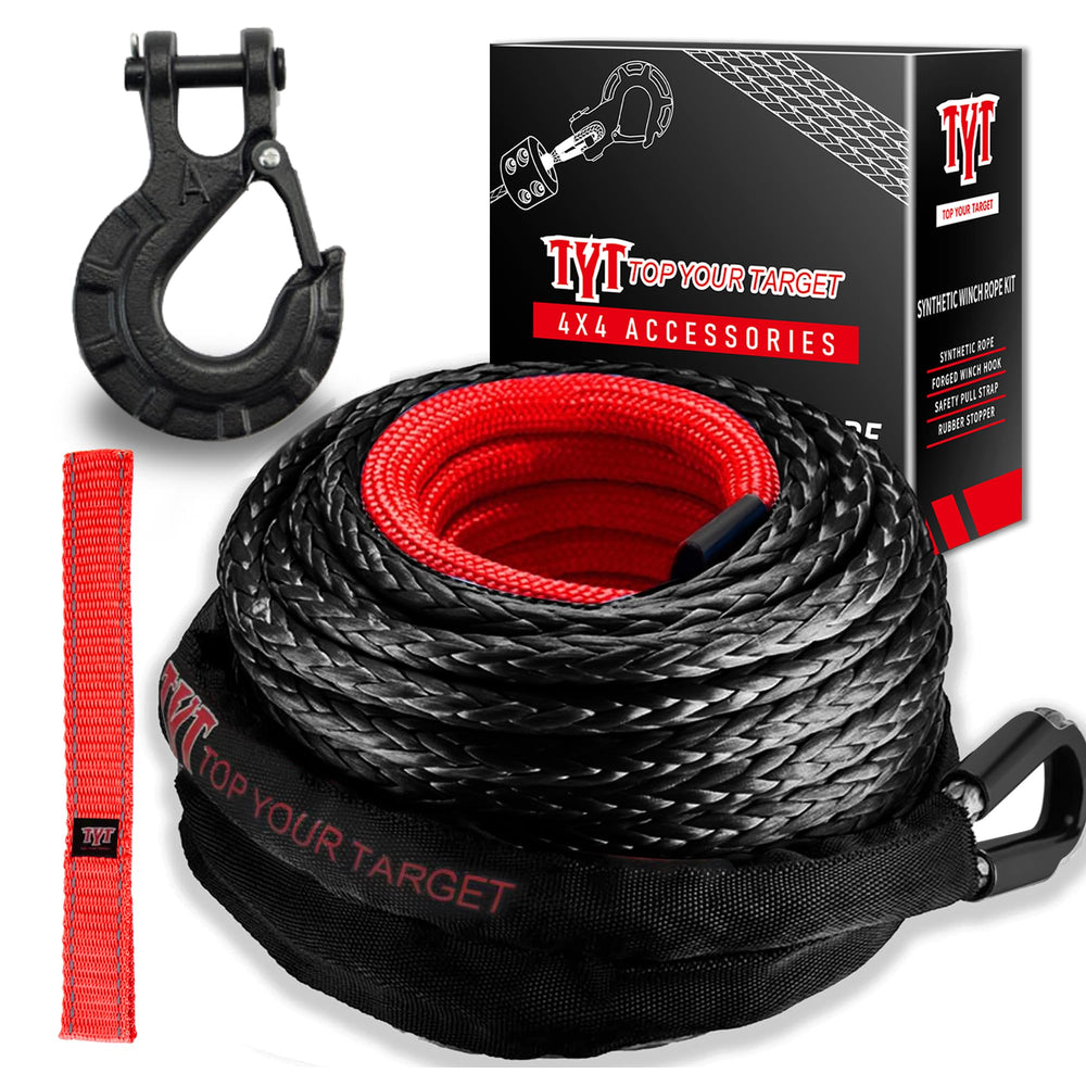 TYT synthetic winch rope kit, 1-2 inch by 92 feet, high-capacity for tough pulls