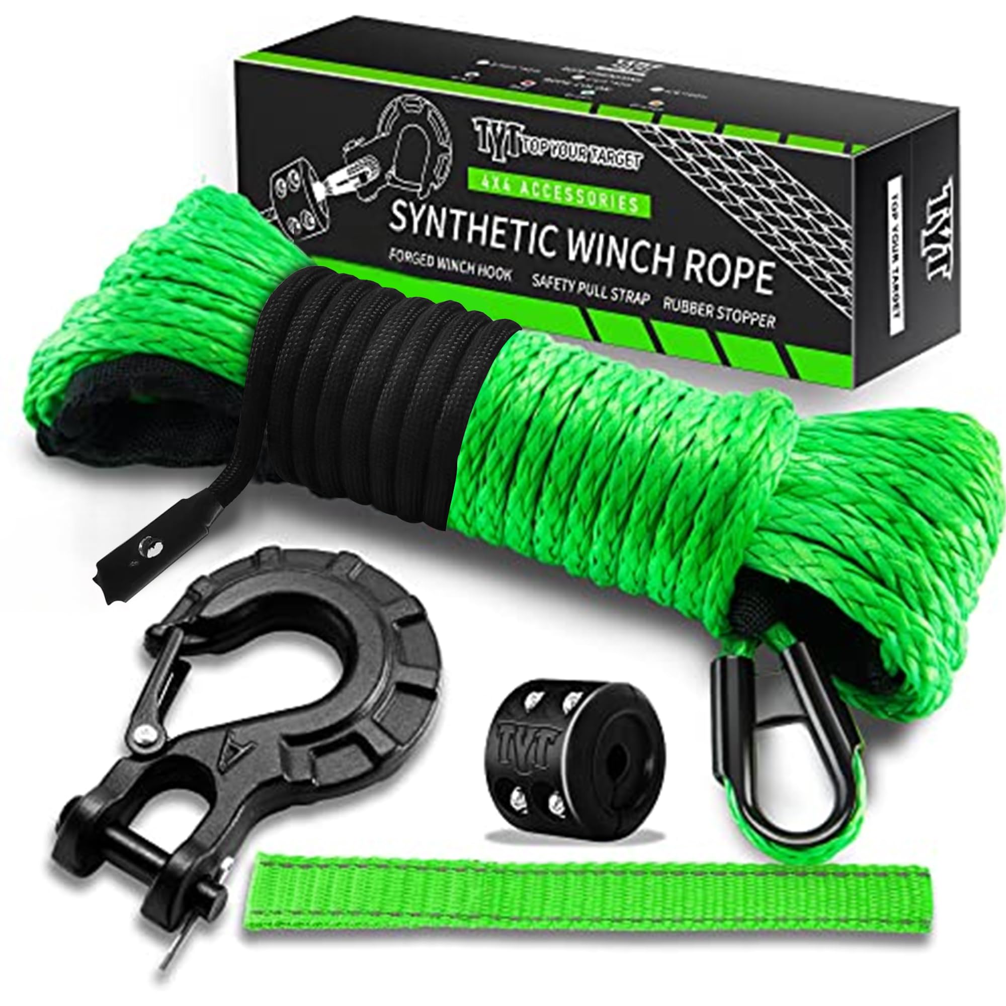 TYT synthetic winch rope kit 1/4in by 50ft ready for recovery