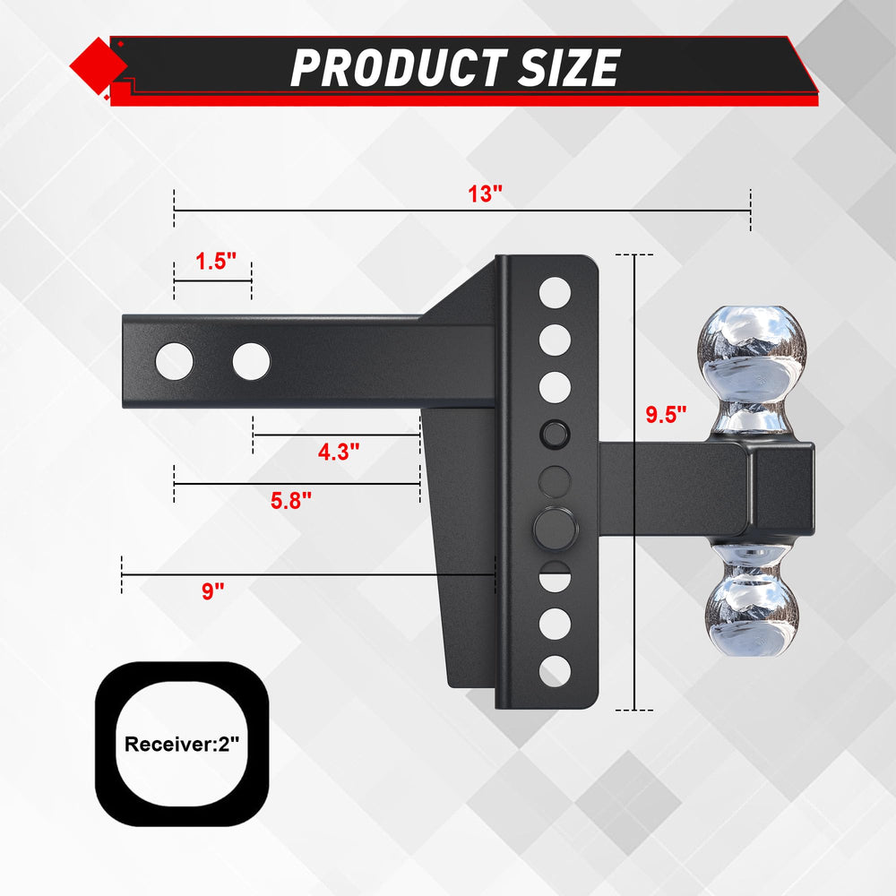 TYT dual-ball hitch showing 2-inch and 2-5/16-inch options for versatile trailers