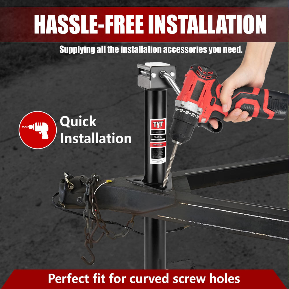 TYT trailer jack rated at 5000lbs capacity for sturdy trailers.