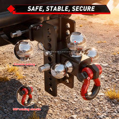 TYT dual-lock system secures hitch pin and ball mount for secure towing