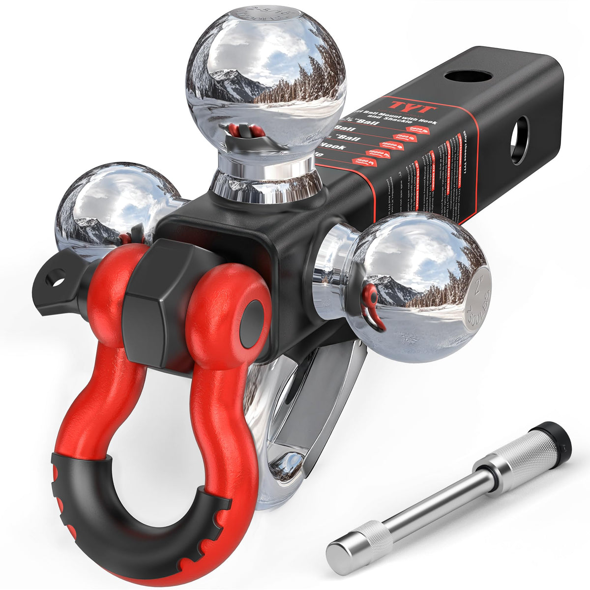 TYT tri ball mount hitch showing 1-7/8 inch ball for versatile towing options