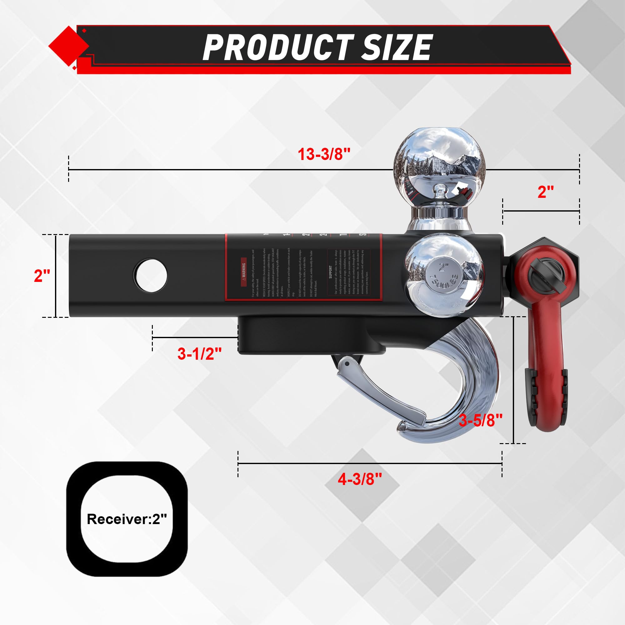 TYT tri ball mount hitch with 2 inch ball for mid-size trailers