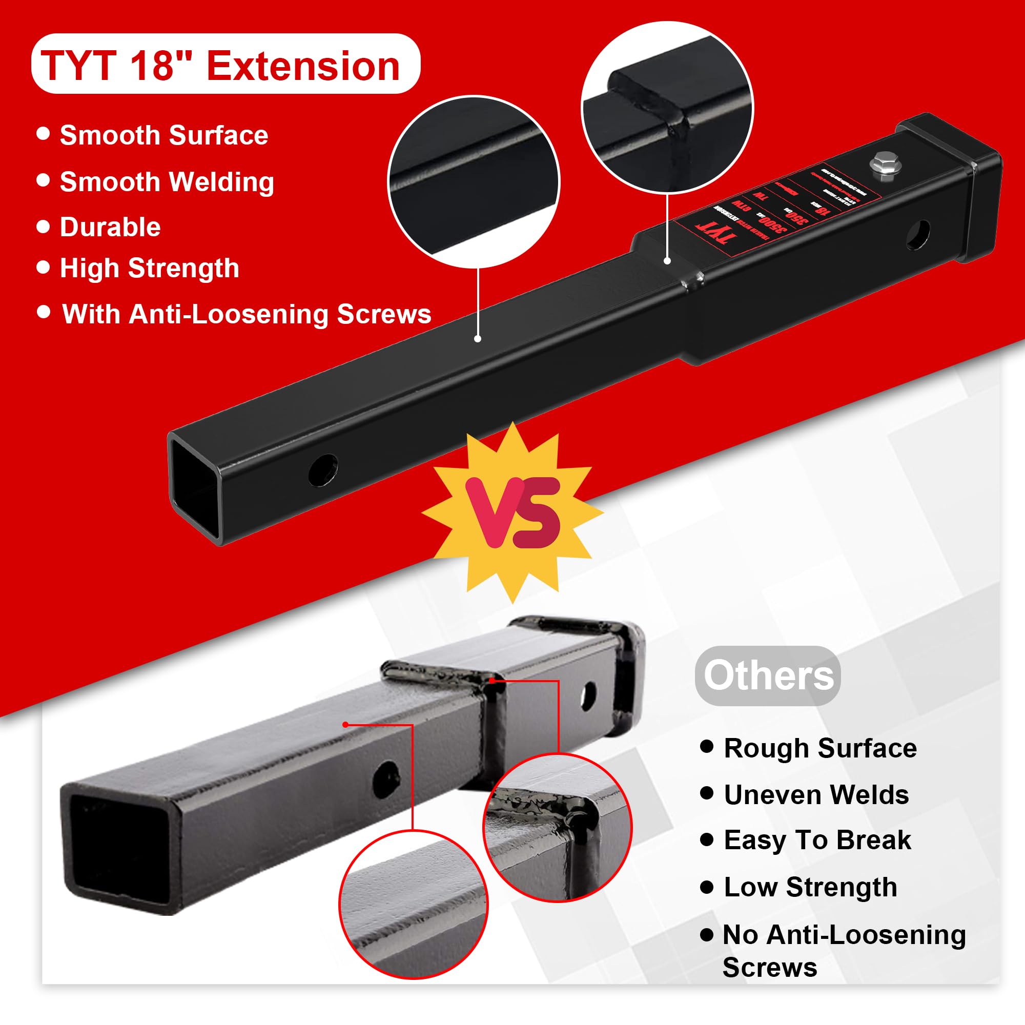 TYT two-pack hitch pins included for ready-to-use setup.