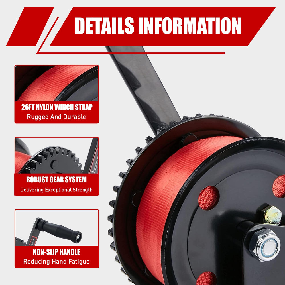 TYT two-way ratchet winch enables forward and backward motion for versatile towing.