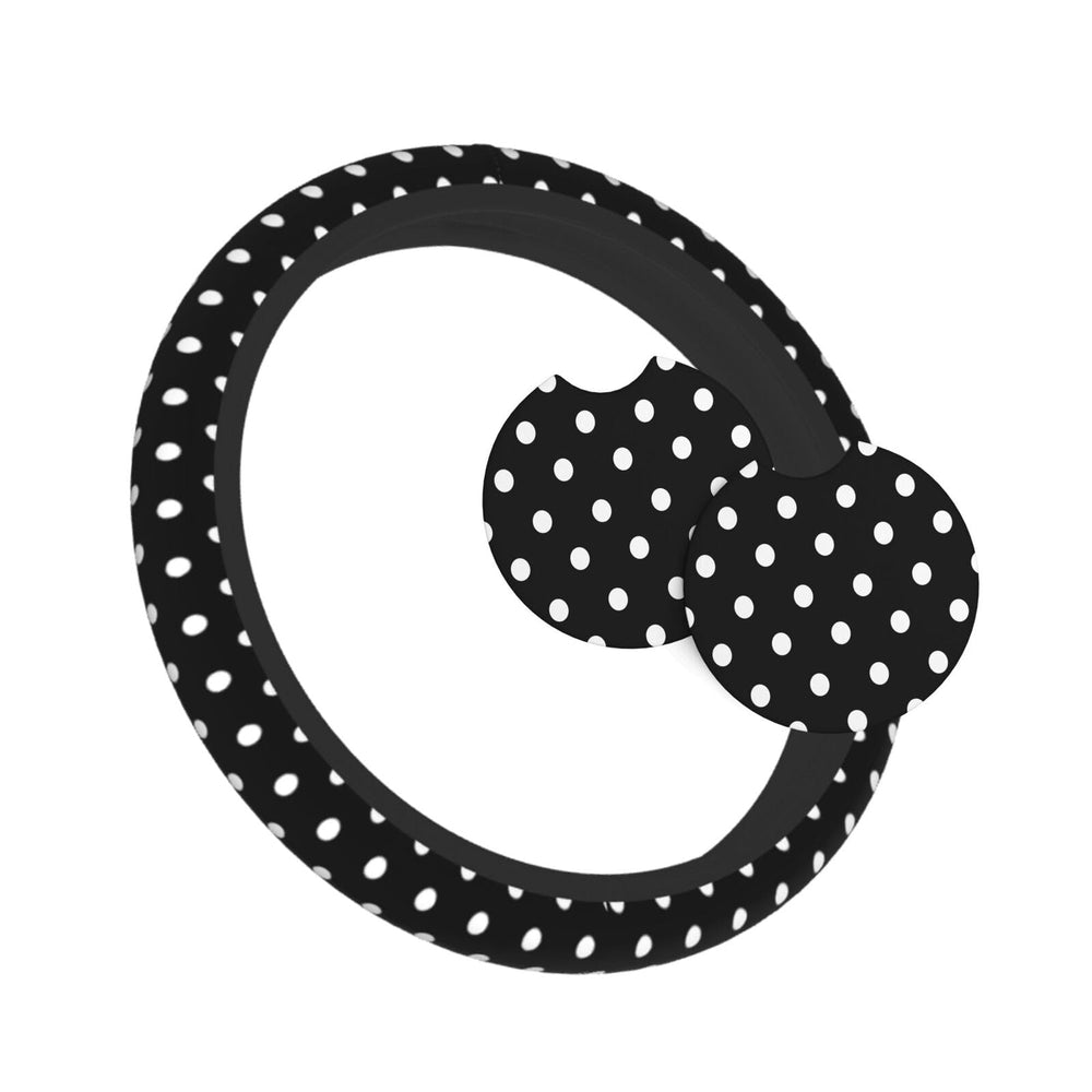 TZBVTAU steering wheel cover in black white polka dots for secure non-slip grip.