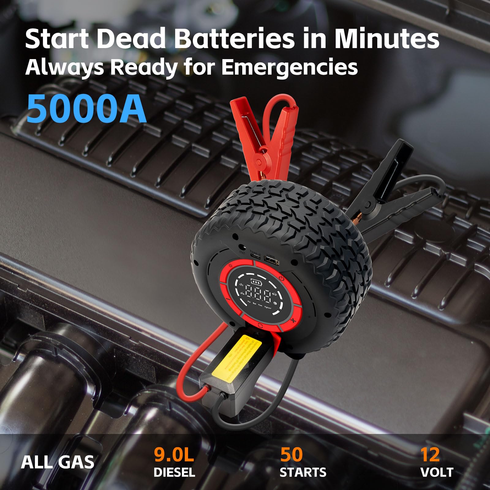 Tzuoen air compressor 150 PSI with real time tire pressure display.