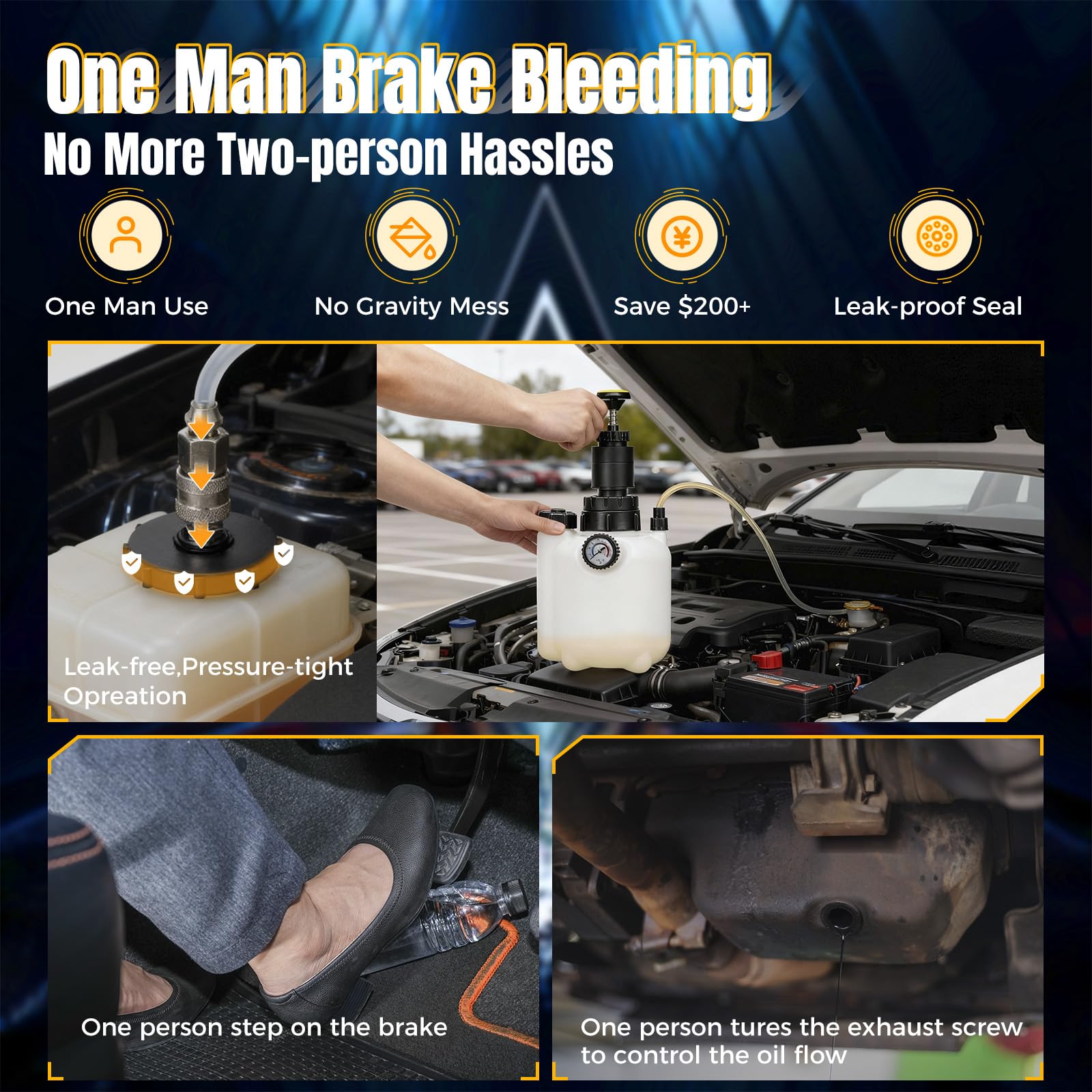 Tzuoen pressure gauge monitoring brake fluid pressure during bleed.
