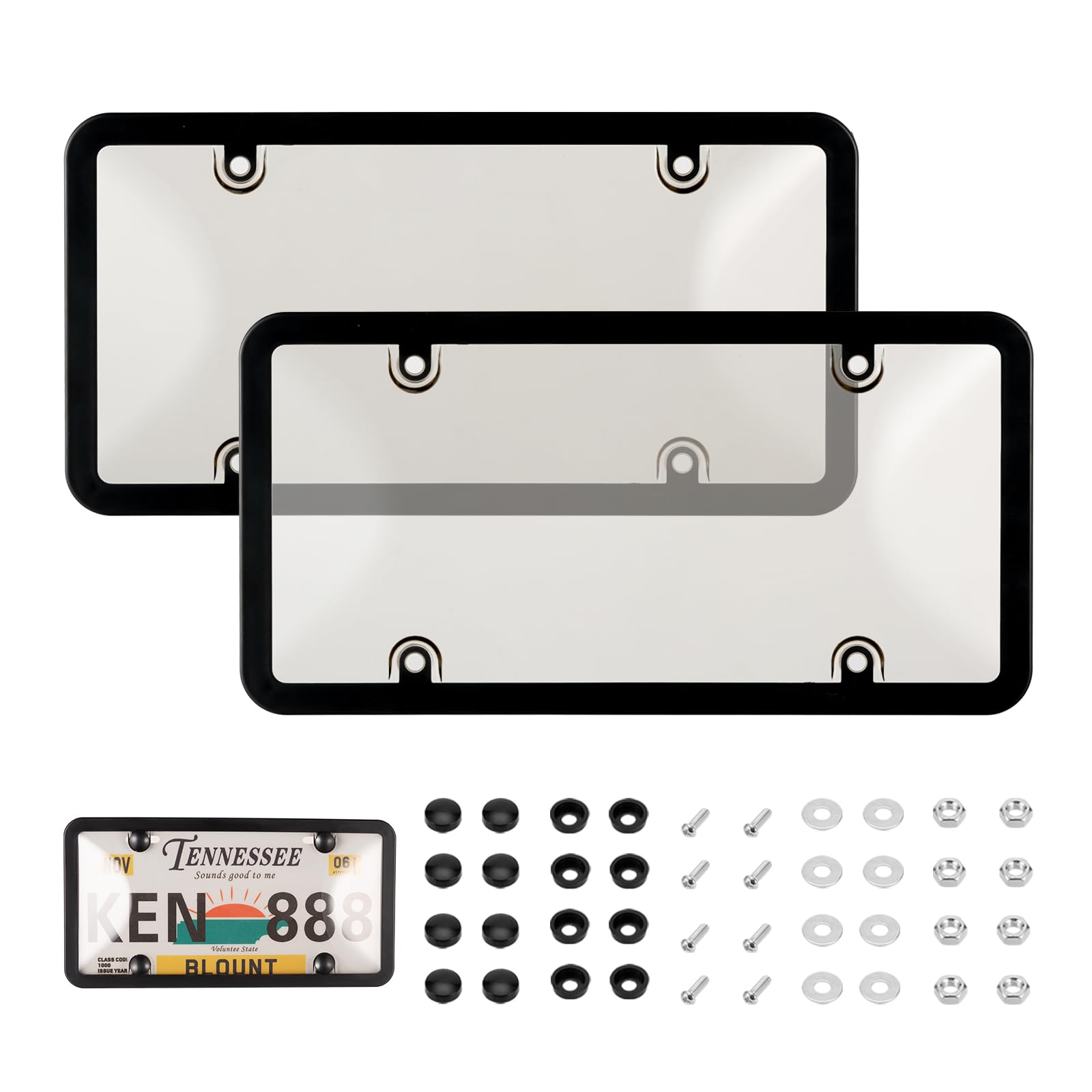 Tzuoen clear license plate cover – front view showing full visibility with protection.
