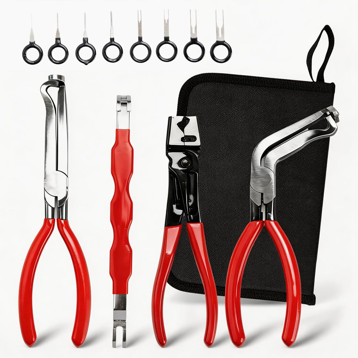 Tzuoen electrical disconnect pliers with hook-tip unlocks sensors without damage in tight spaces