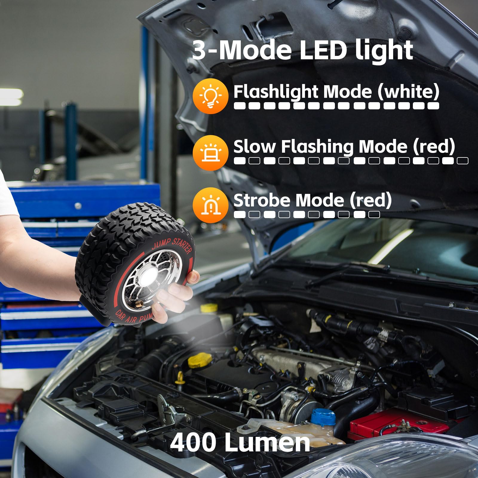 Tzuoen 400‑lumen LED flashlight for roadside visibility and emergencies.