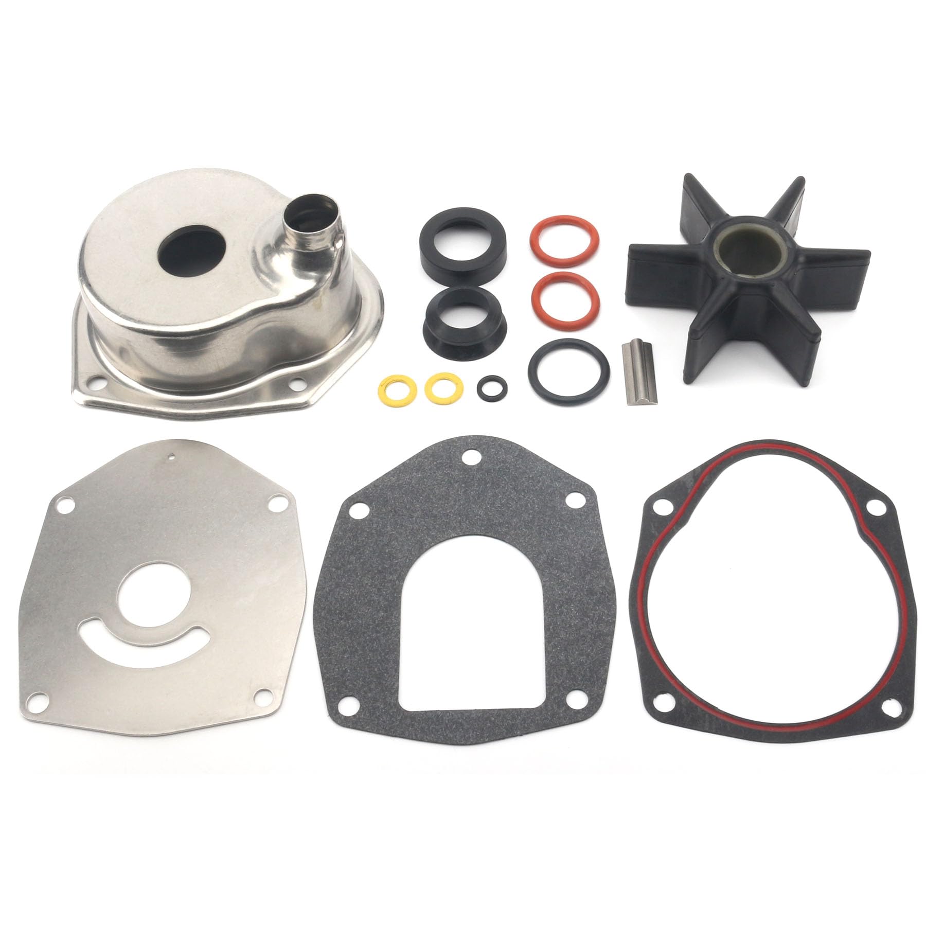 UANOFCN water-pump-face-plate shown with impeller kit for Mercury Marine, supporting quick maintenance.