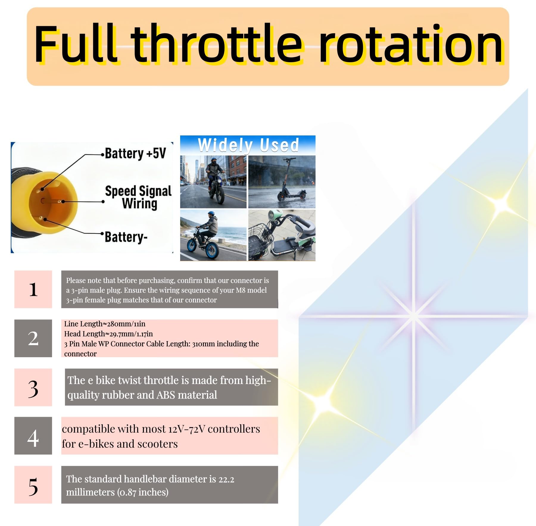 UAOPL 20X Full Twist Throttle Grip 360-degree rotation for flexible grip.