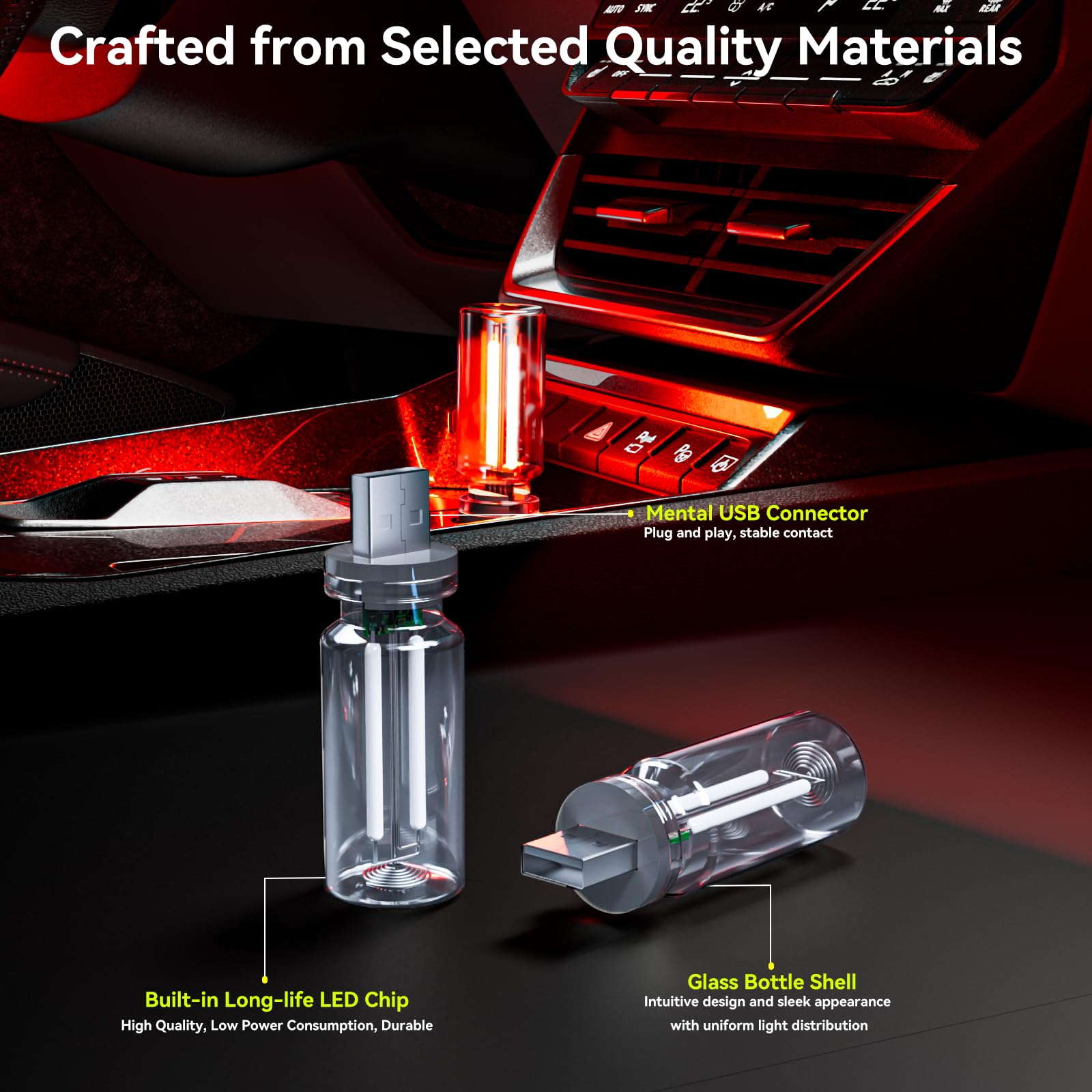 UBAPEV car interior ambient light plugged into vehicle USB port.