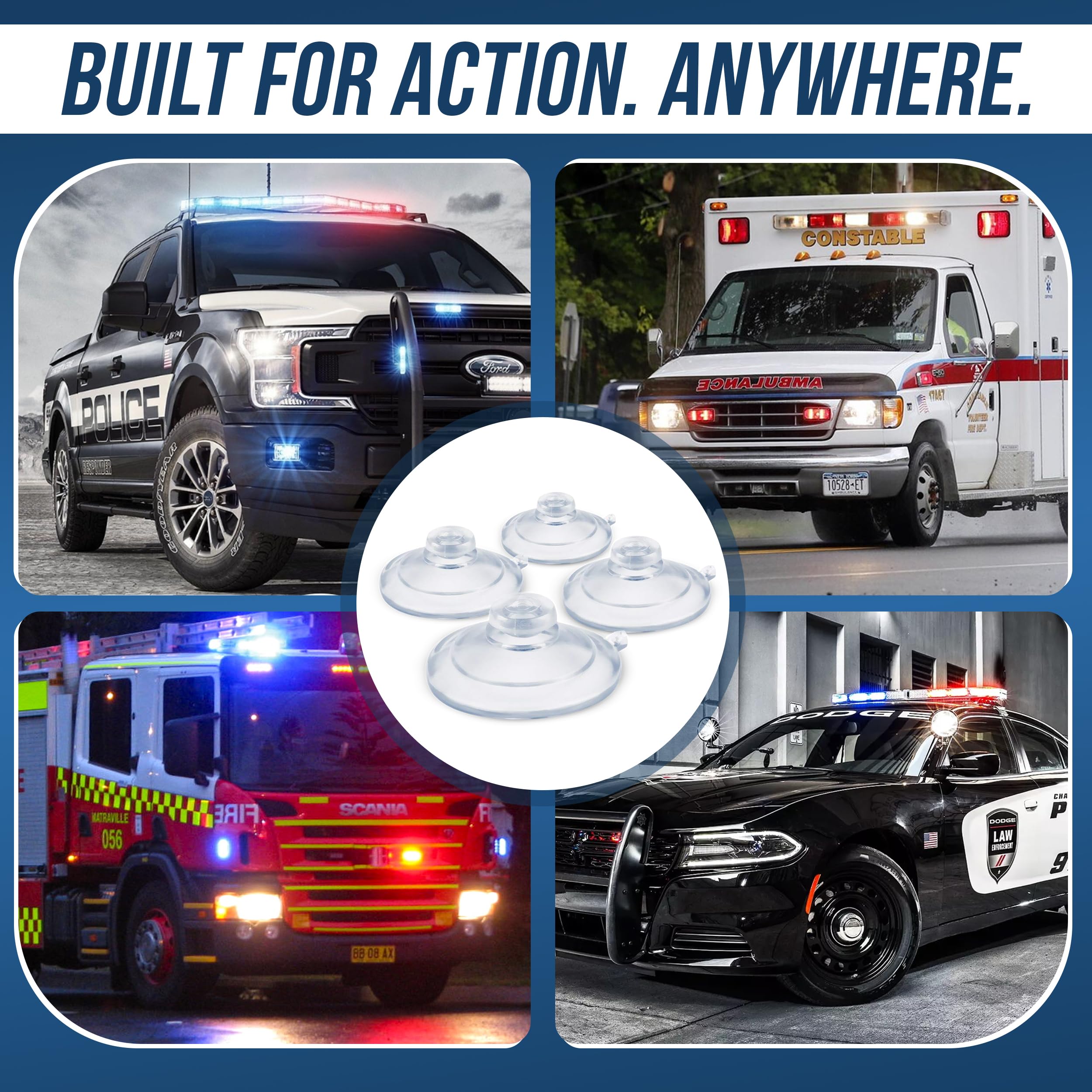 UBL dash light suction cups work with Feniex Whelen and Federal Signal