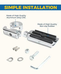 UBOG foot pegs built from aluminum and rubber for durability and comfort.