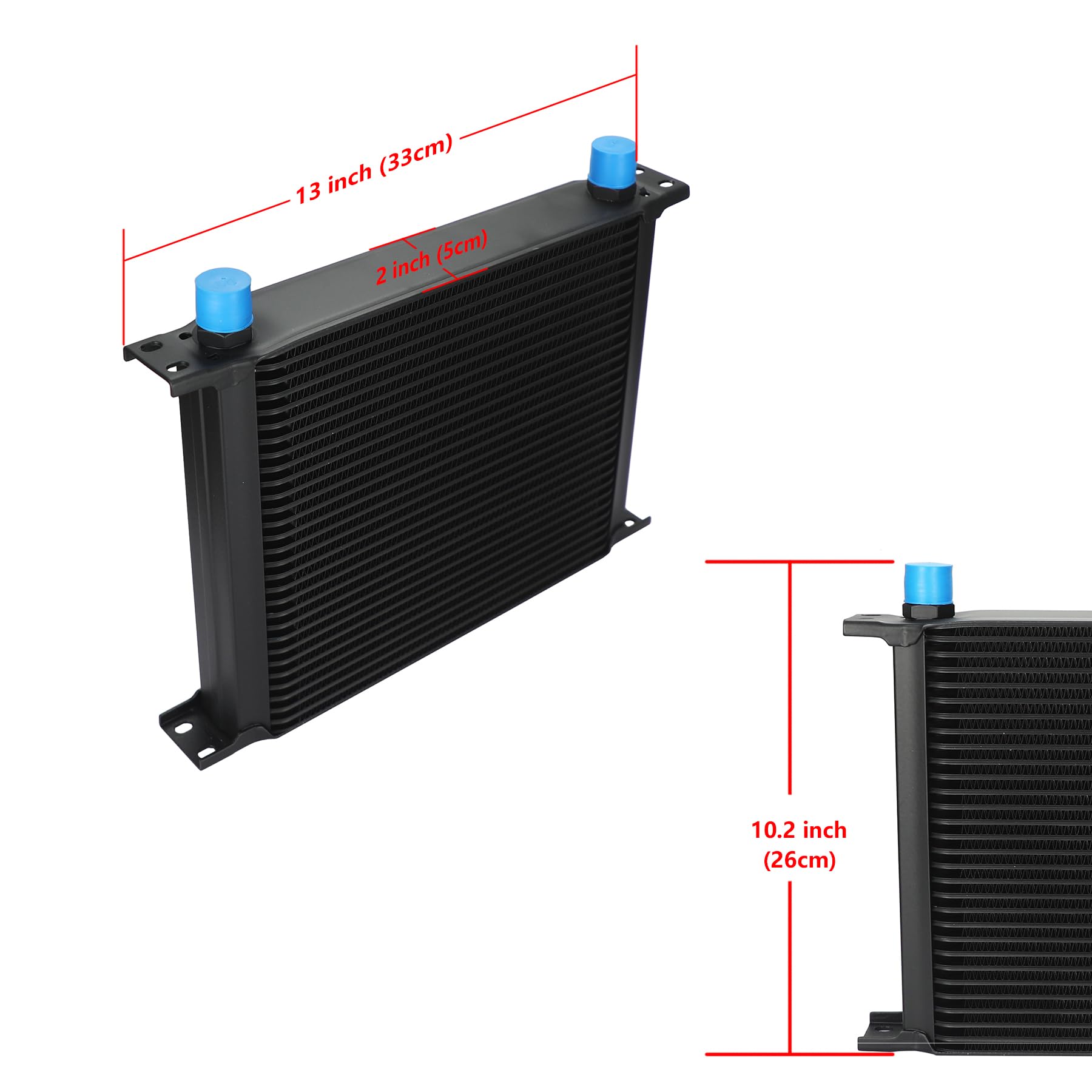 Ucreative oil cooler side view shows slim profile for under-hood fit and space efficiency