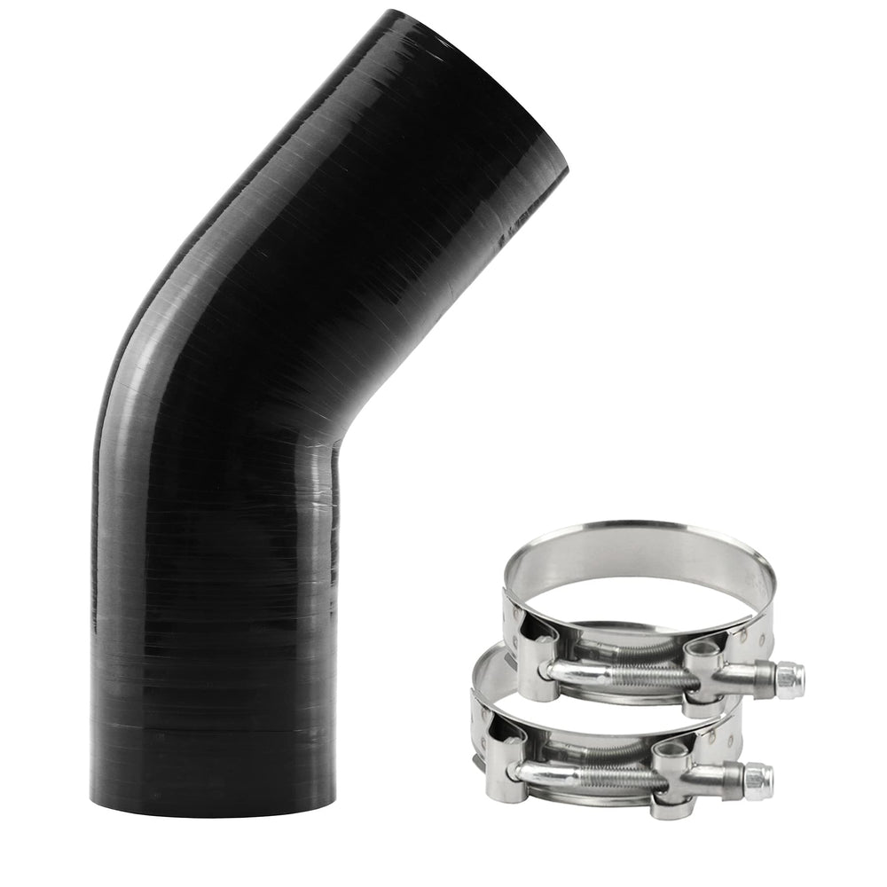 Ucreative 45-degree silicone hose coupler in use with 3in ID for turbo piping connections