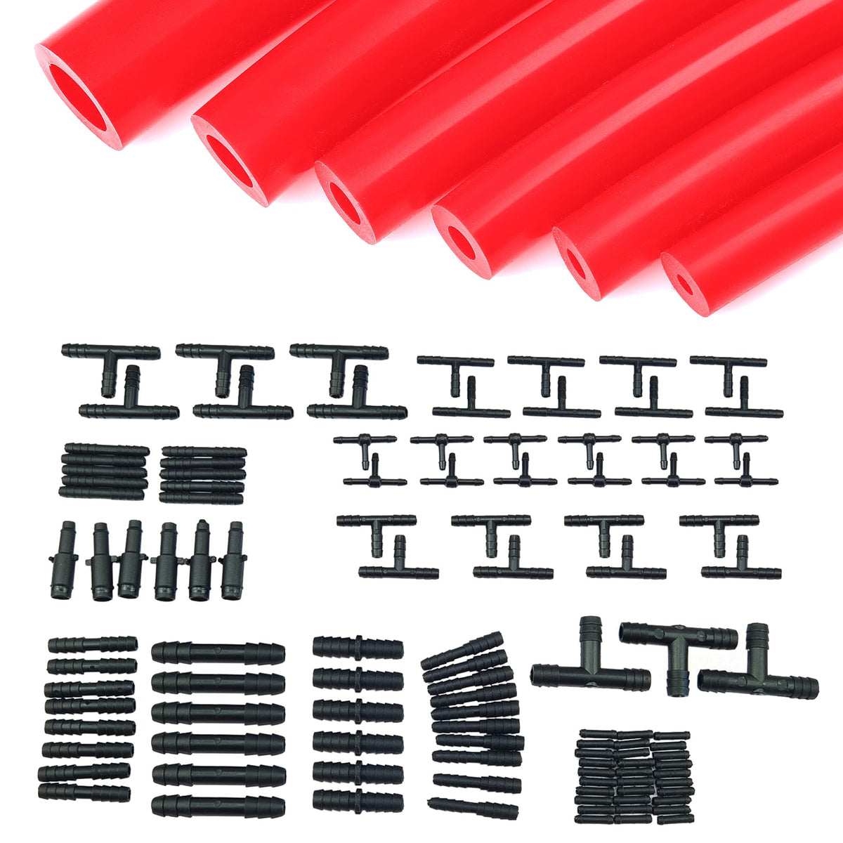 Ucreative silicone vacuum hose kit spread with six red hoses for flexible automotive routing