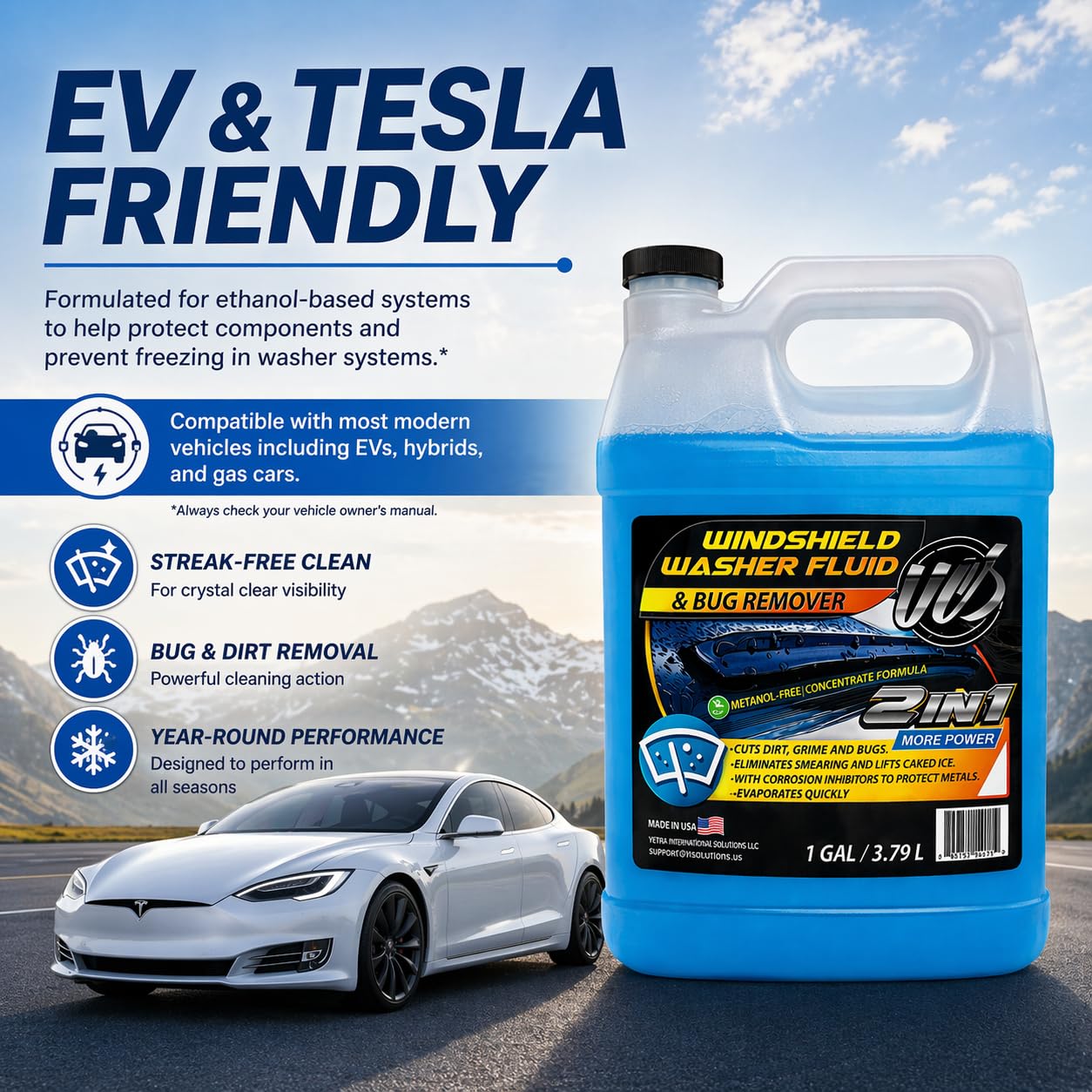 Close-up of UCS bug remover label highlighting methanol-free formula