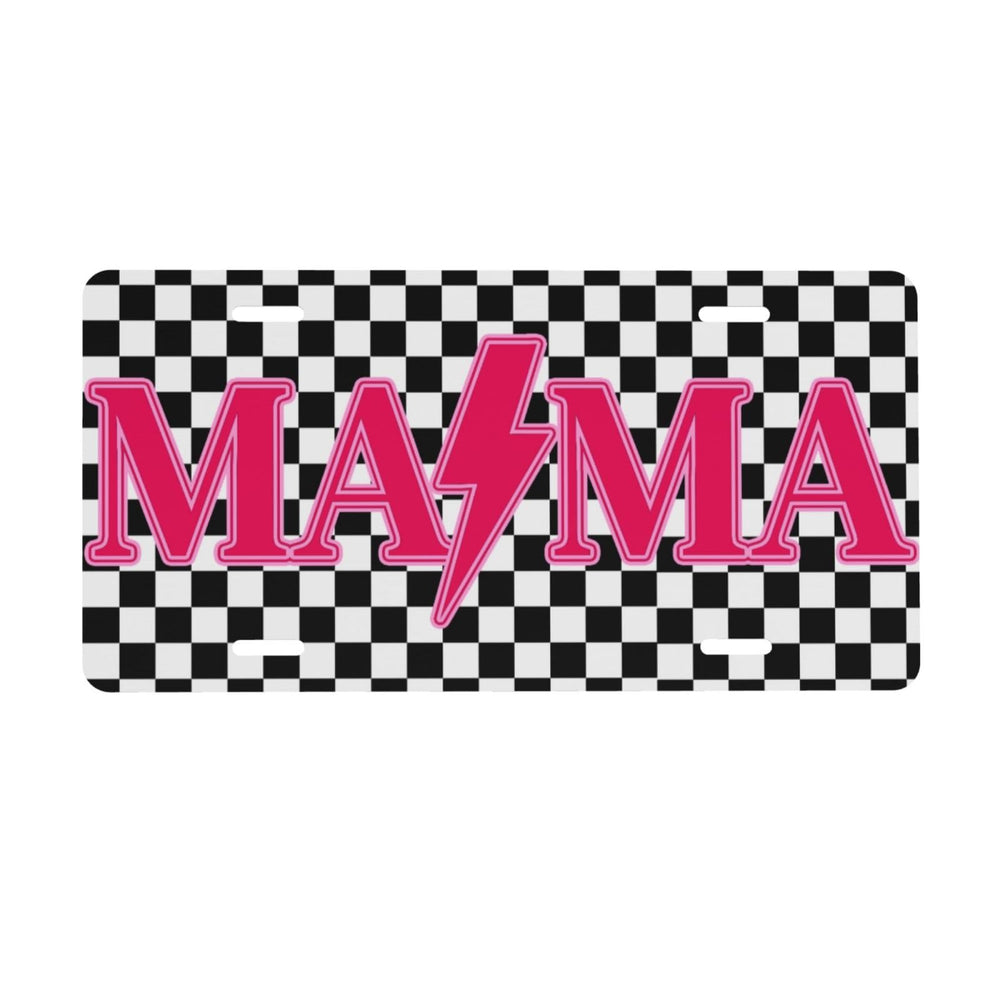UEQIKI Mama pink checkered front license plate adds bold style to your car