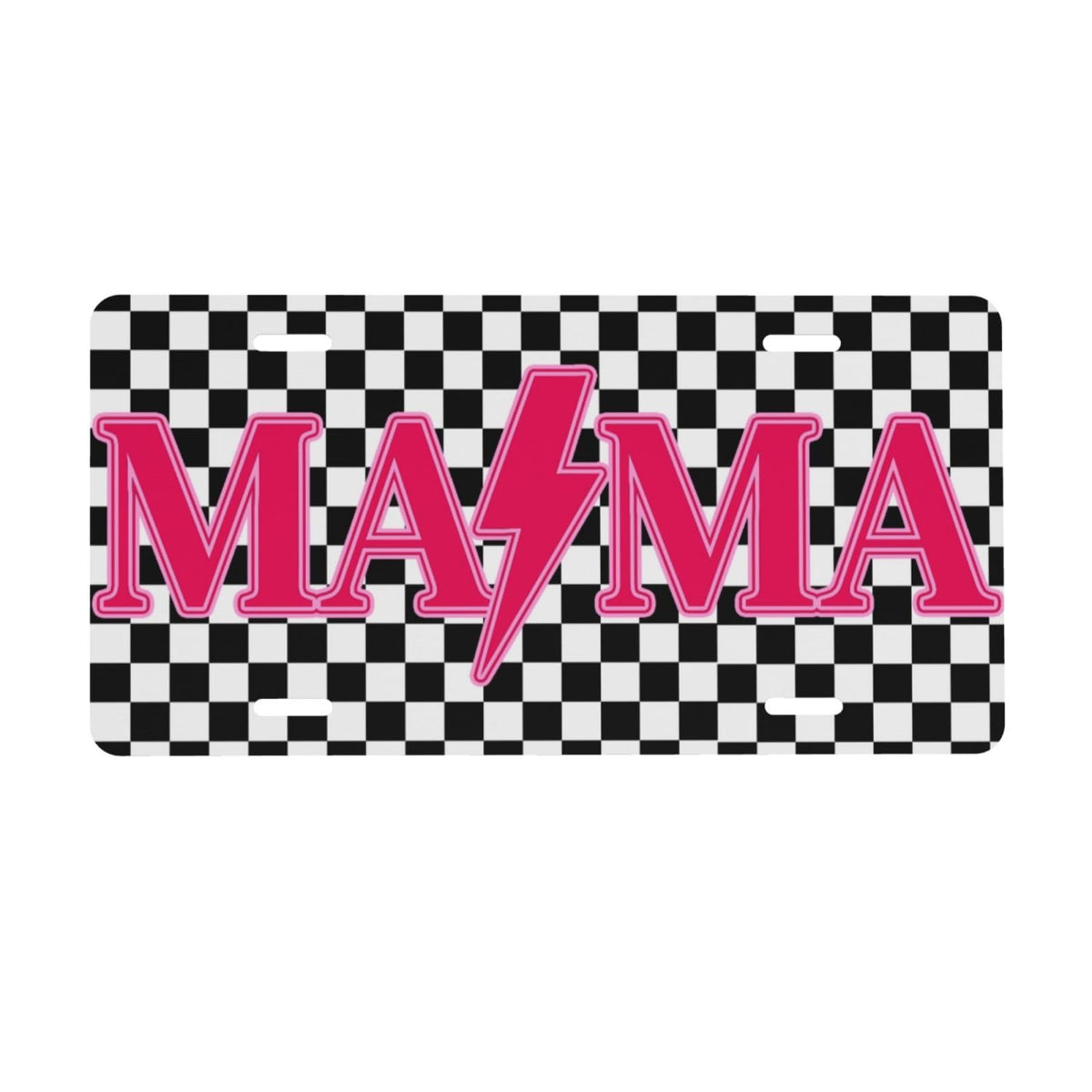 UEQIKI Mama pink checkered front license plate adds bold style to your car