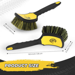 UERTUN stiff tire brush removing stubborn grime from tires.