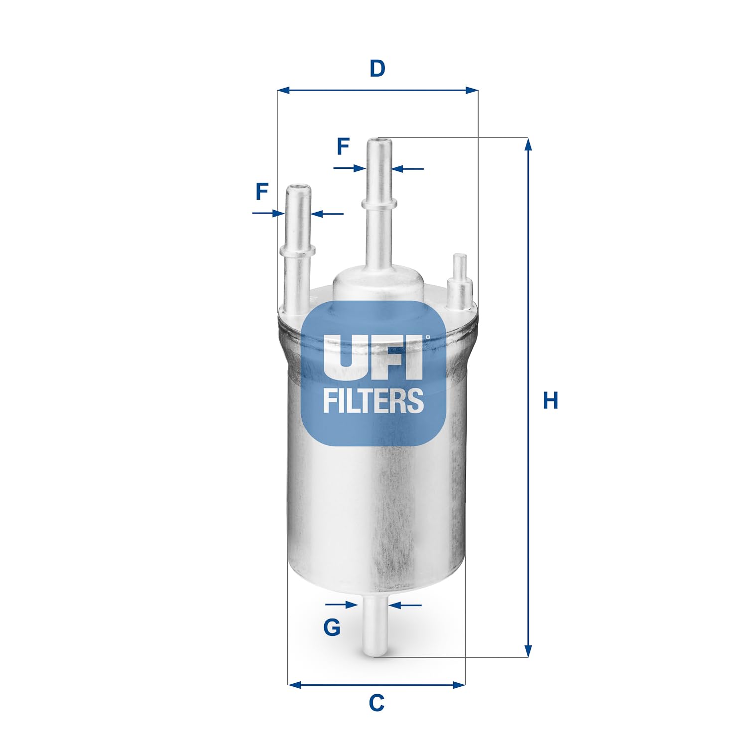 UFI 31.833.00 fuel filter side view highlights compact inline design