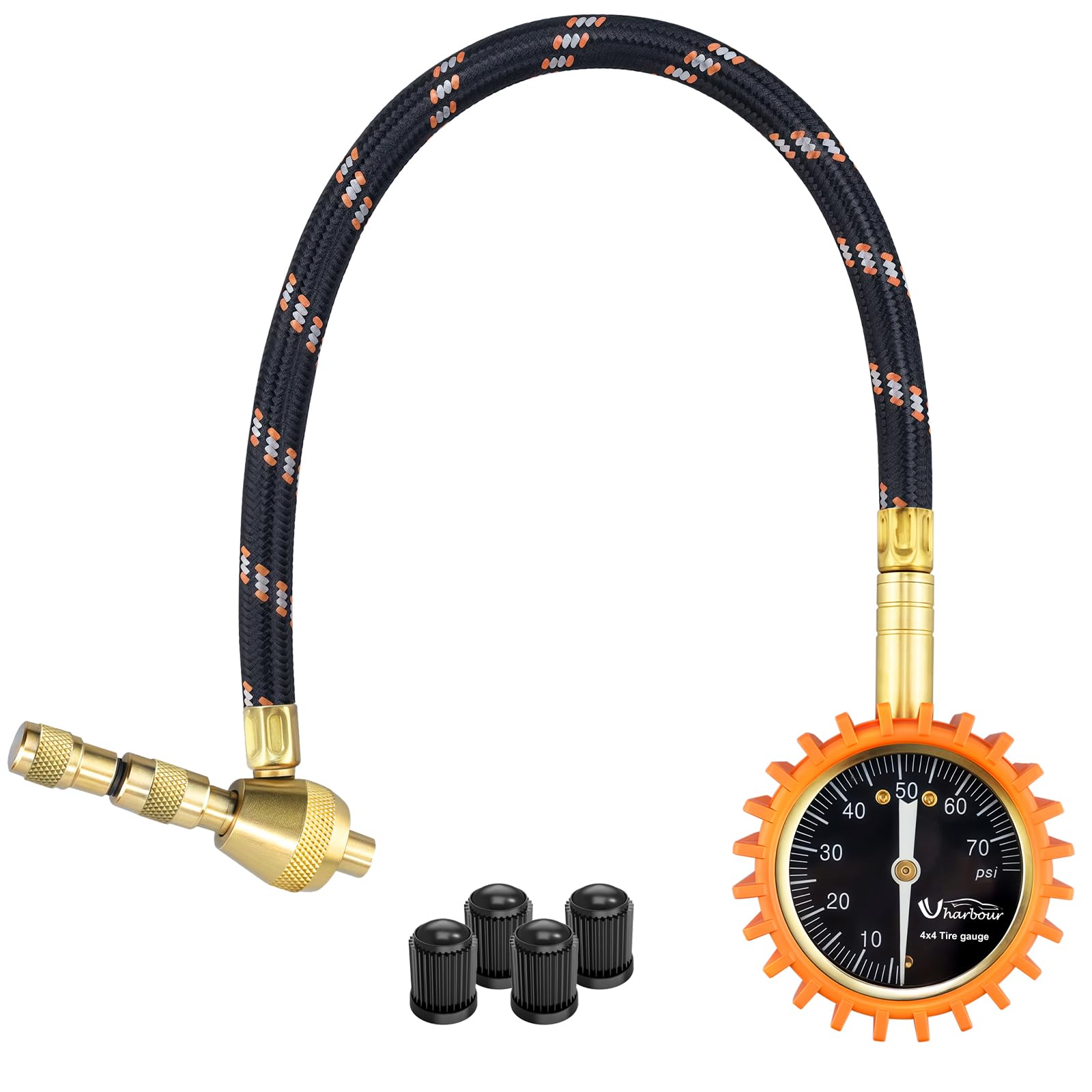 Uharbour 4x4 rapid air-down deflator gauge shown for precise tire pressure control on rough terrain