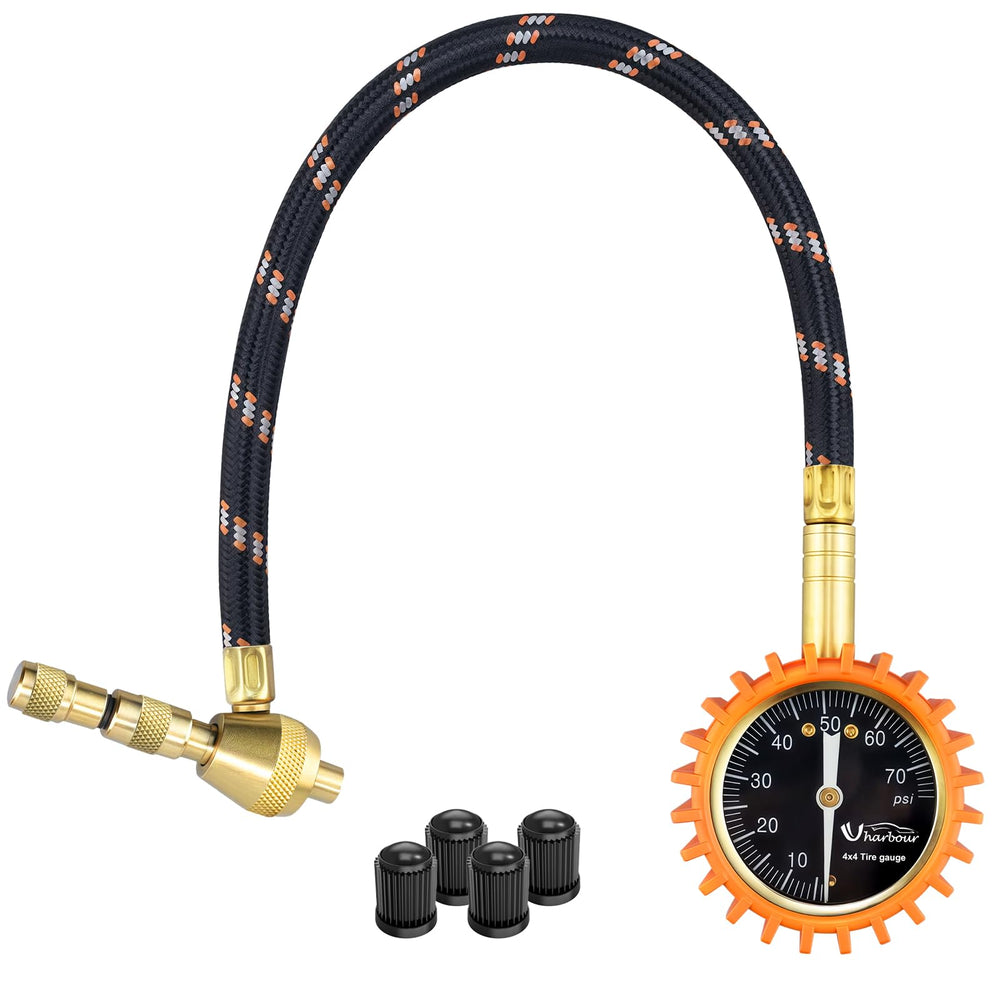 Uharbour 4x4 rapid air-down deflator gauge shown for precise tire pressure control on rough terrain
