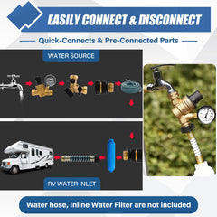 UHEGDRR flexible connector offers adaptable angles for RV water hookups.