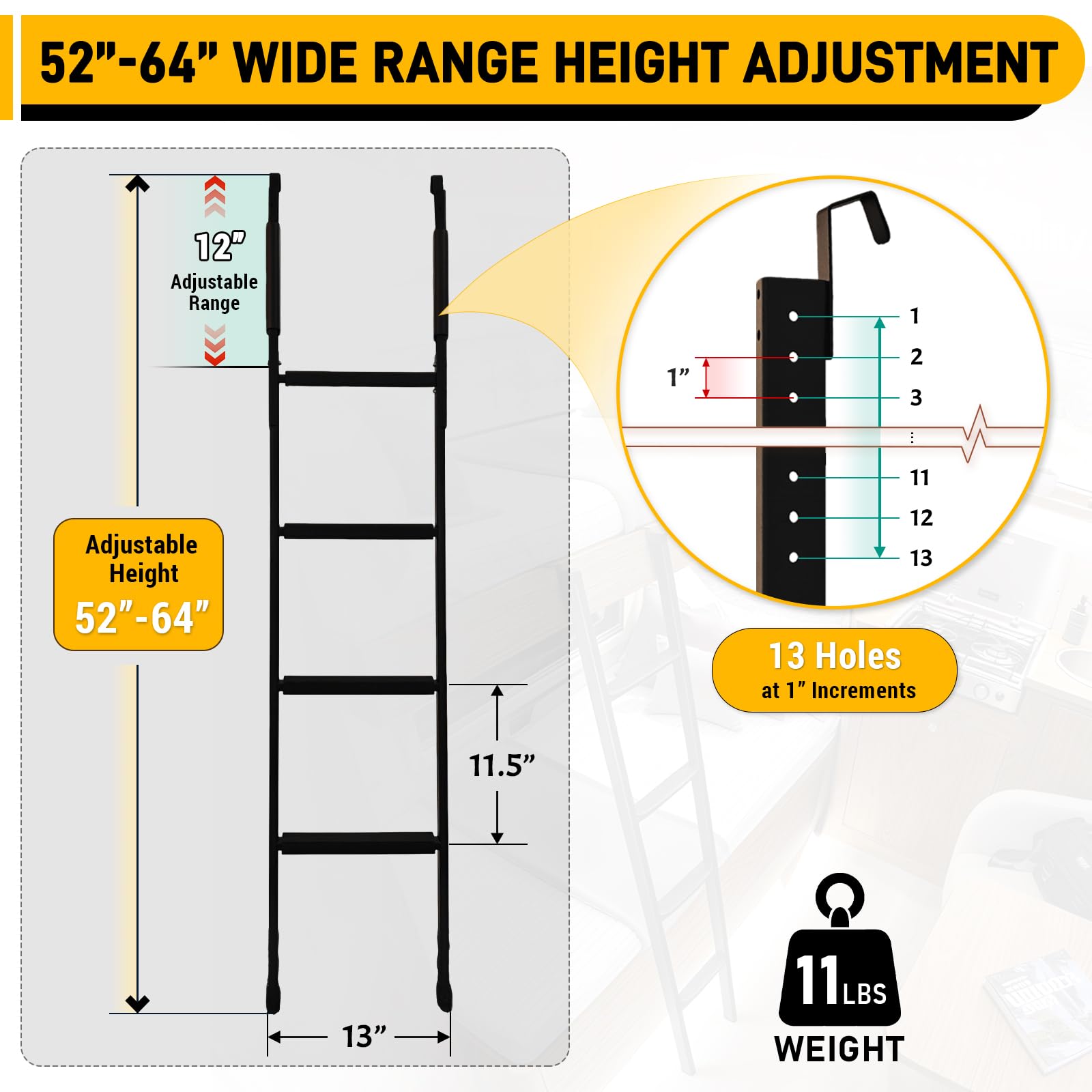 UIABOPZ bunk bed ladder demonstrates 350 lbs capacity for sturdy everyday use.