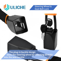 Uliche seat belt lock cable demonstrating universal compatibility.