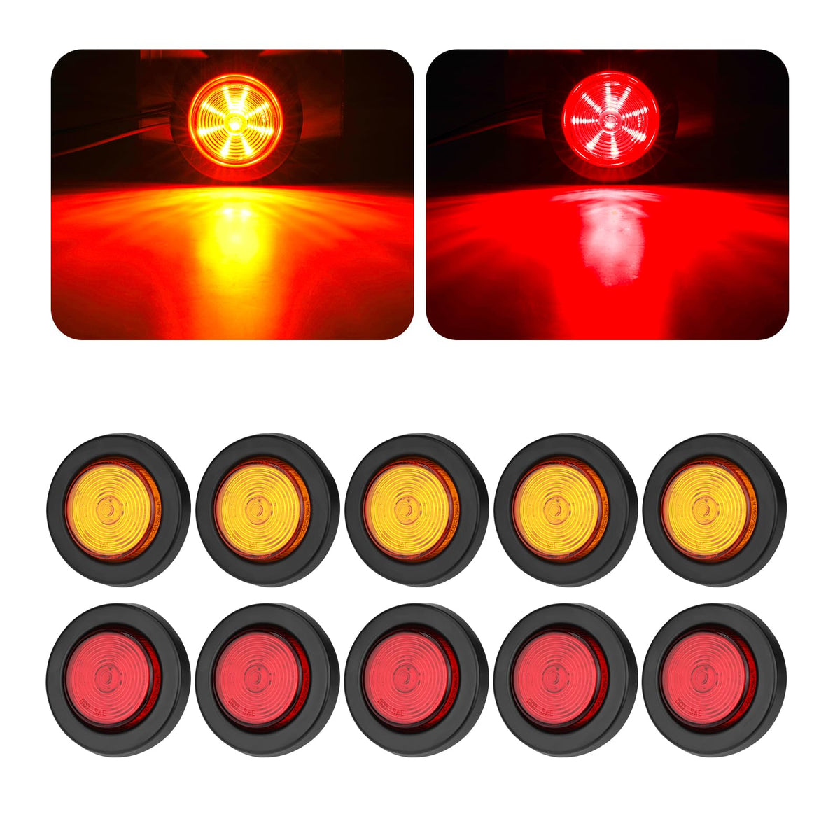 ULITECO 2-inch amber round trailer light for high visibility.