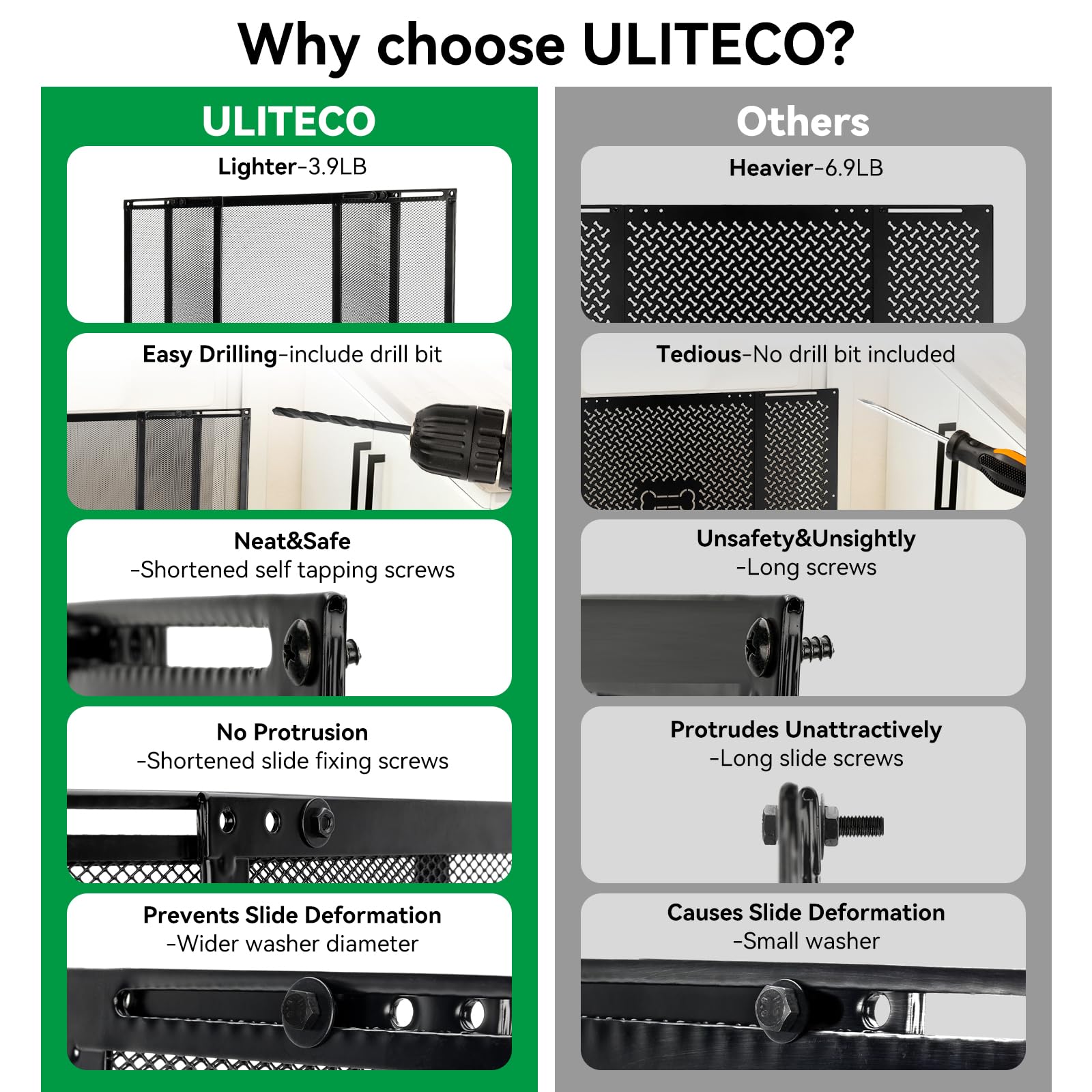 ULITECO black-metal-door-protector-closeup highlights sturdy frame and finish.