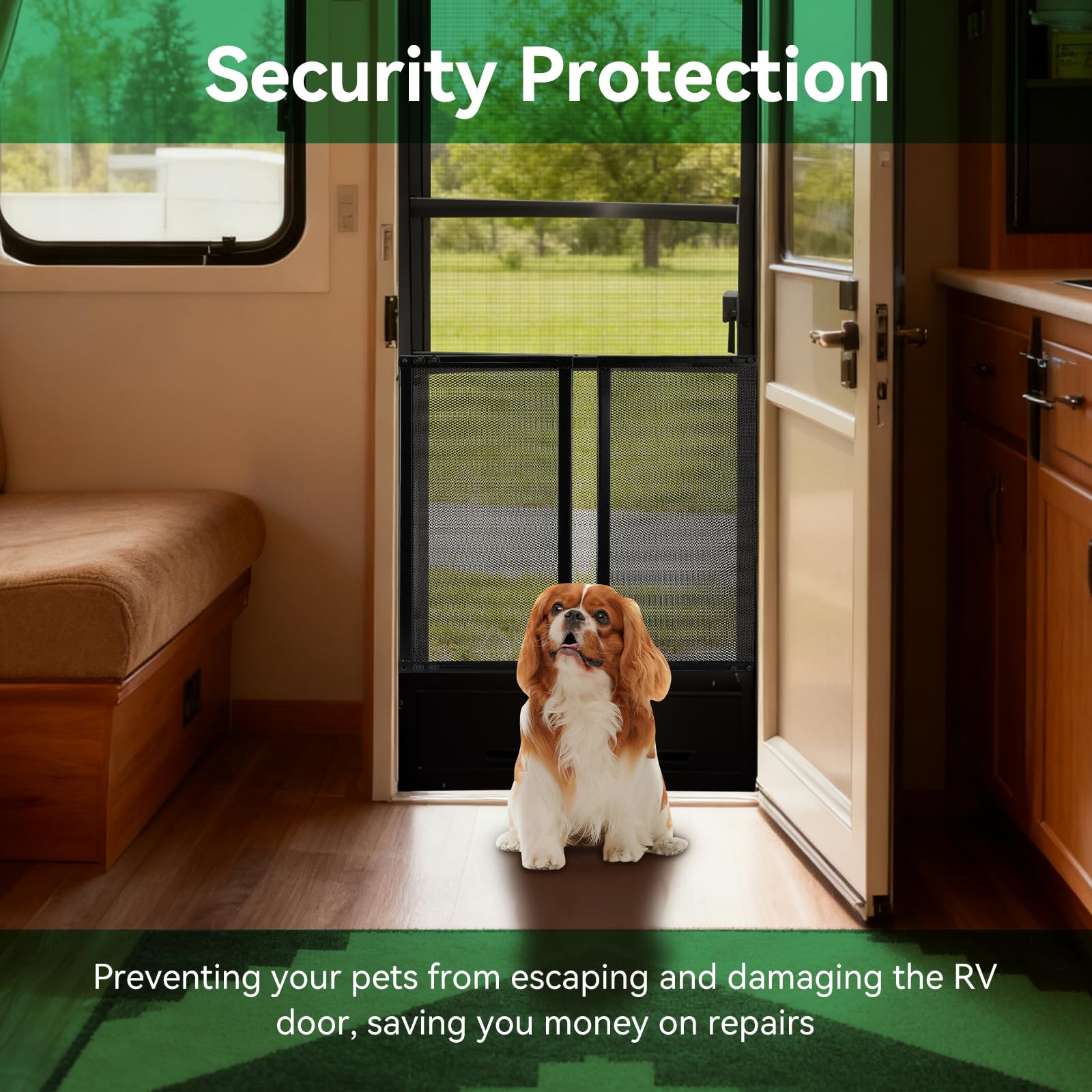 ULITECO dog-friendly-rv-door-protector protects screens while pets roam safely.