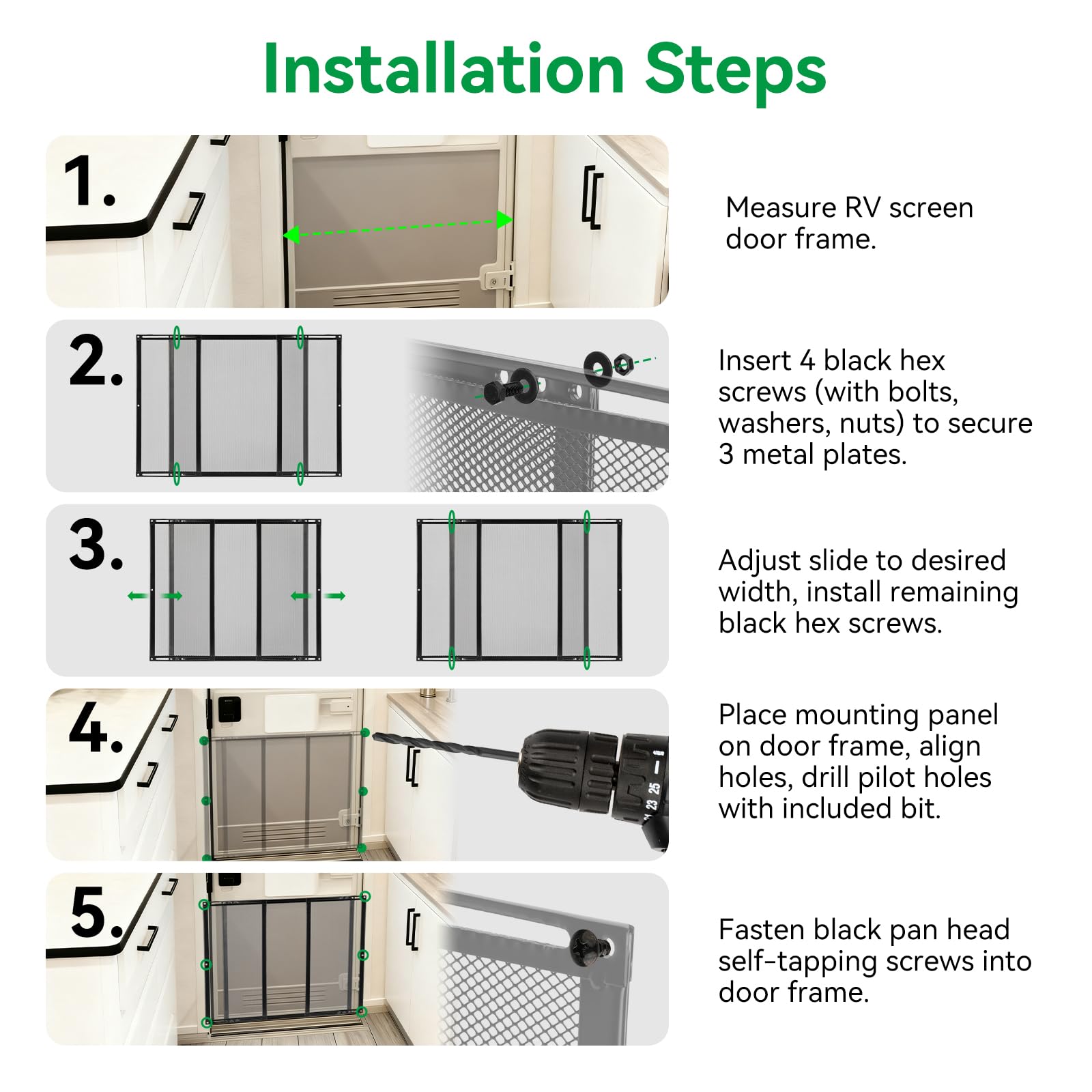 ULITECO easy-install-camper-door-guard shown with screws and washers.