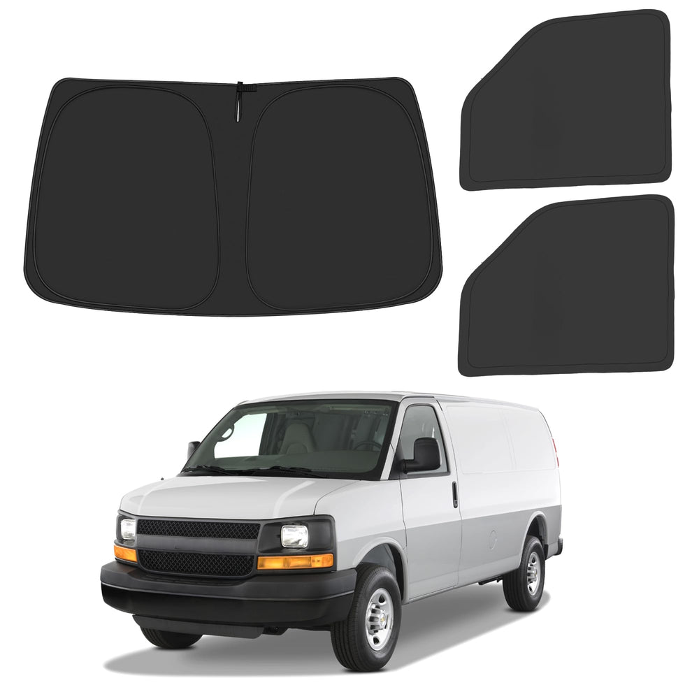 ULROLIT front windshield sun shade blocks glare for Chevy Express.