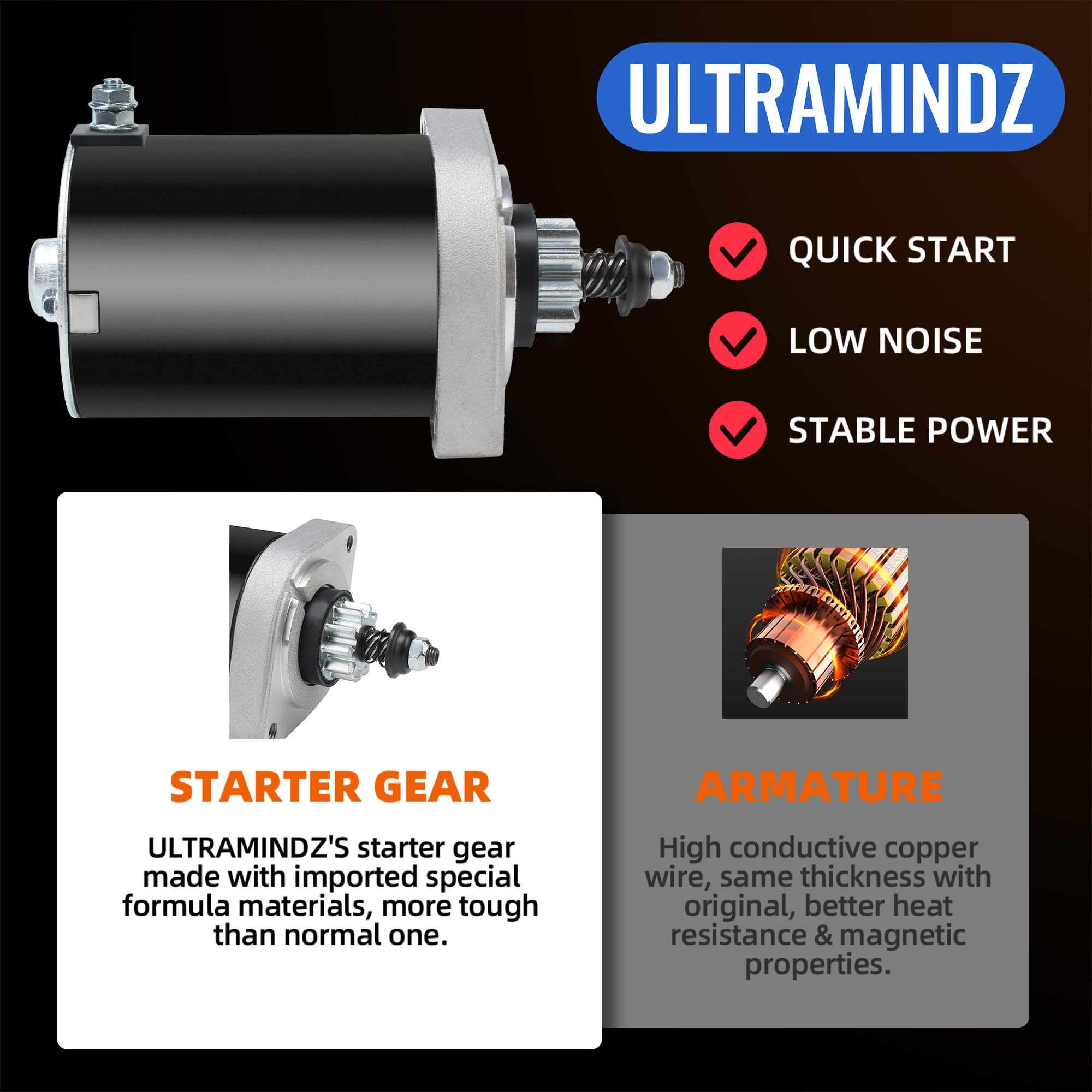 Ultramindz 12V CCW PMDD starter for Kawasaki engines.