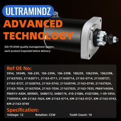 Ultramindz starter compatible with LTX1050 and LTX1046 Kawasaki engines, CCW.