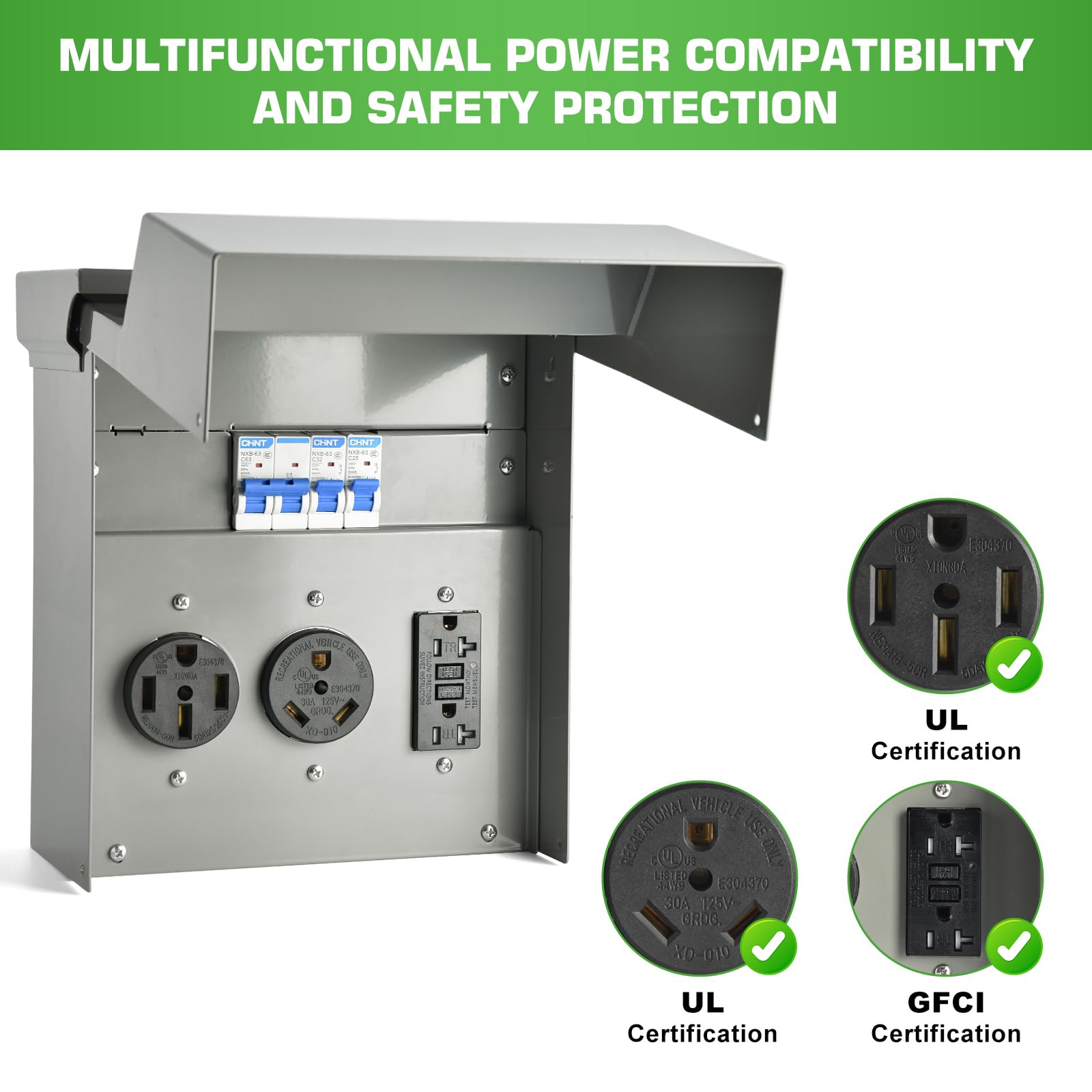 Umaogus 30A receptacle with silver-plated contacts for efficient power
