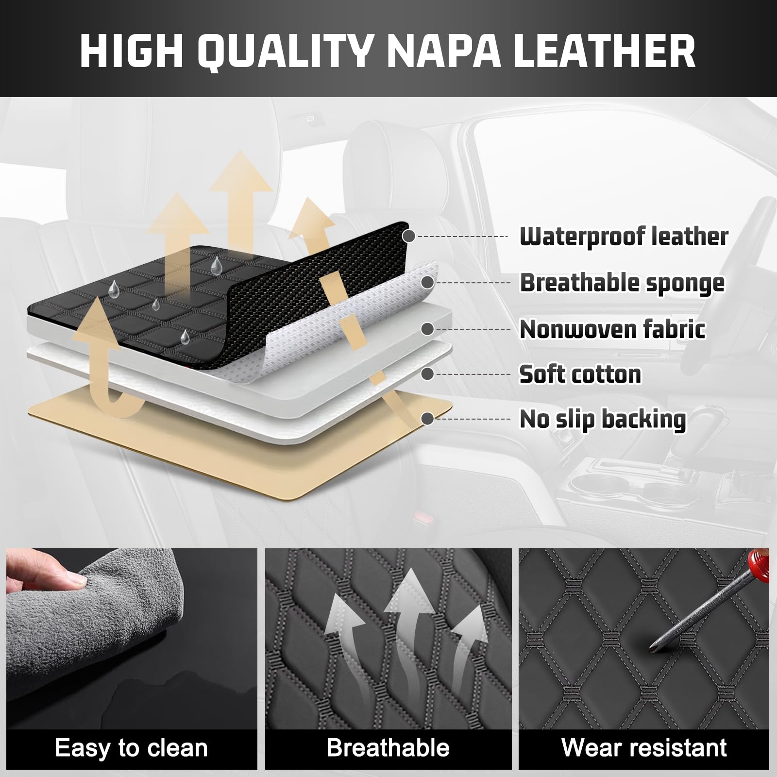 Umbrauto premium Nappa leather texture adds a sleek interior upgrade.