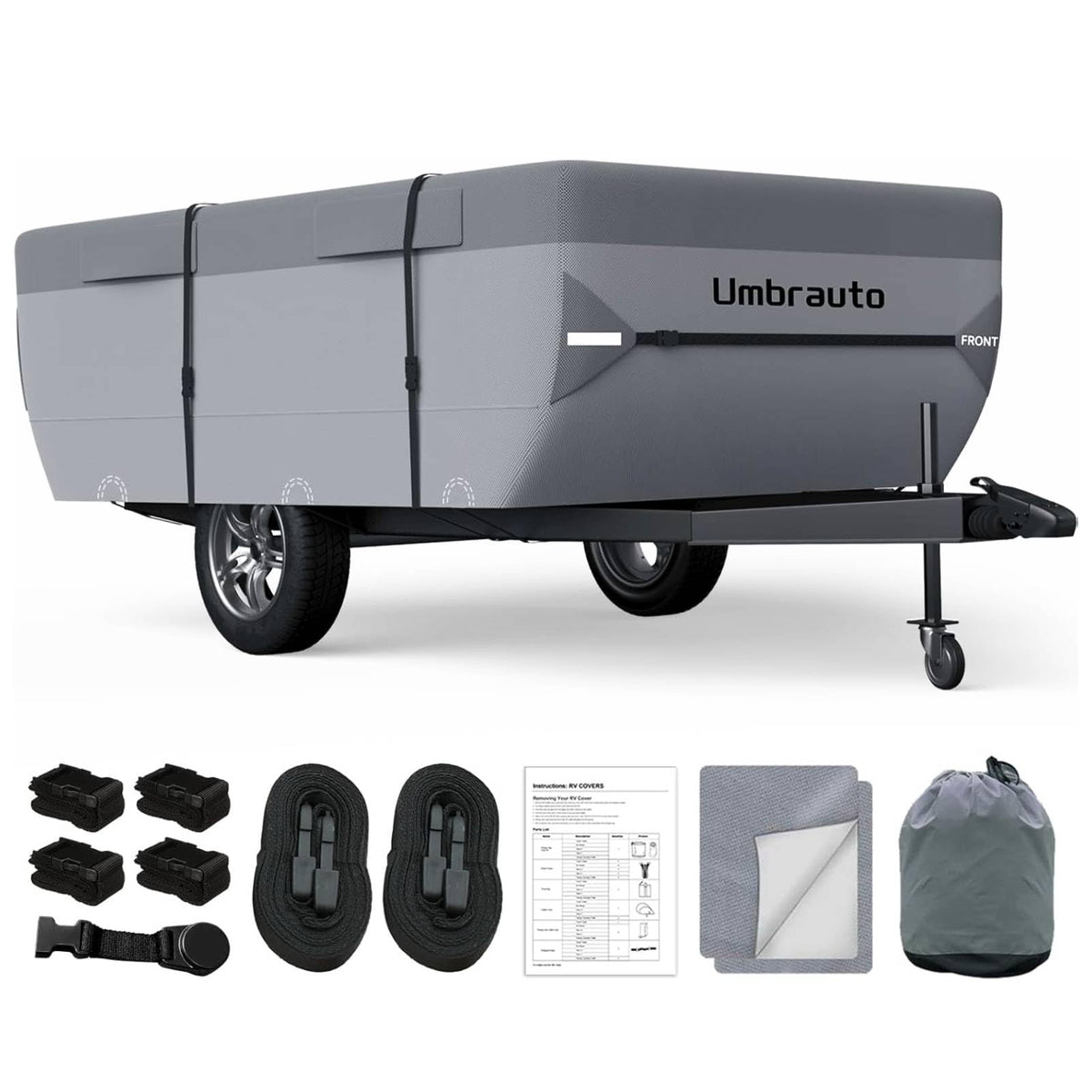 Umbrauto pop-up cover top view shows 7-layer waterproof protection for your folding trailer